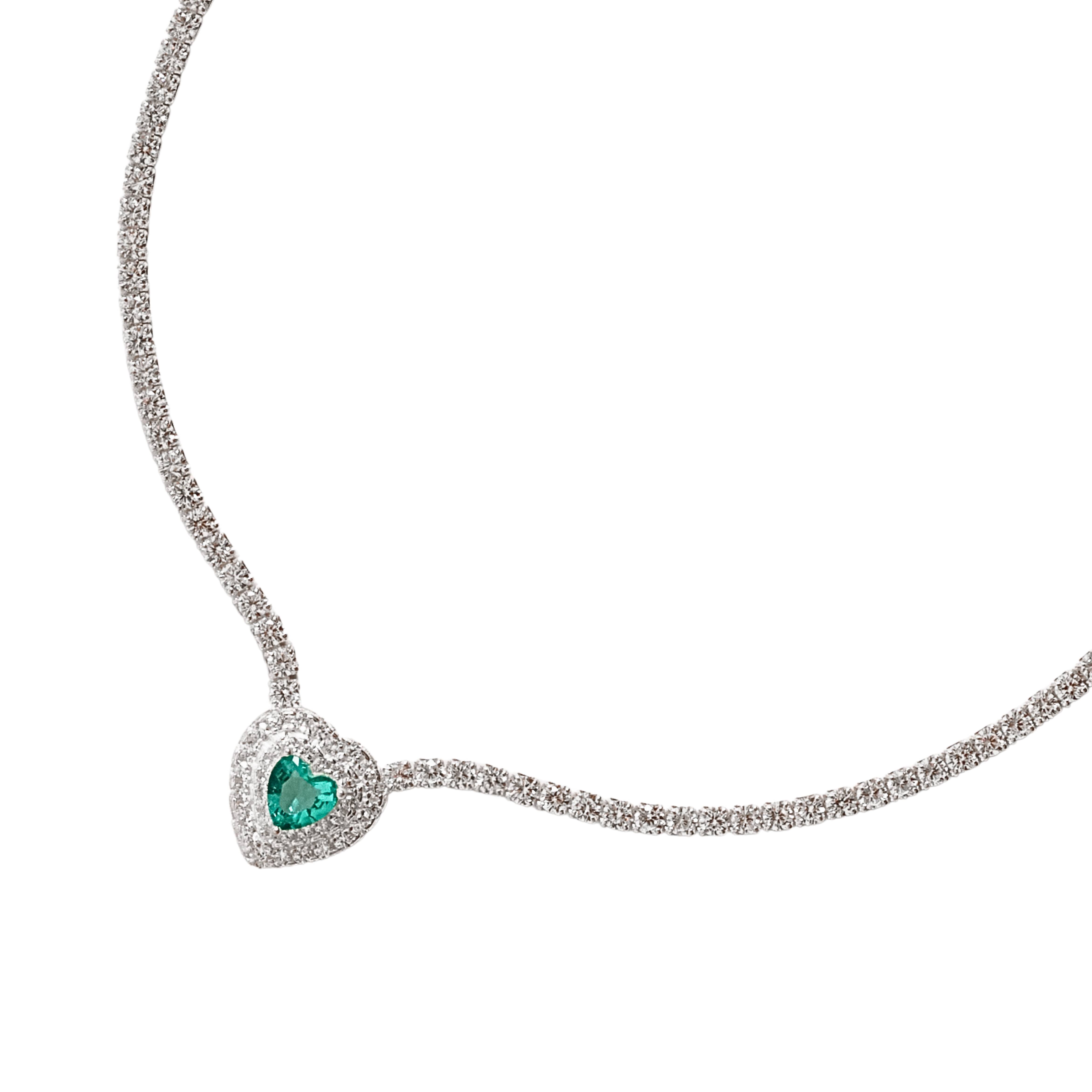 Colar Riviera 2.0 entremeio zircônia coração turmalina com cravejado 11mm 40+5cm