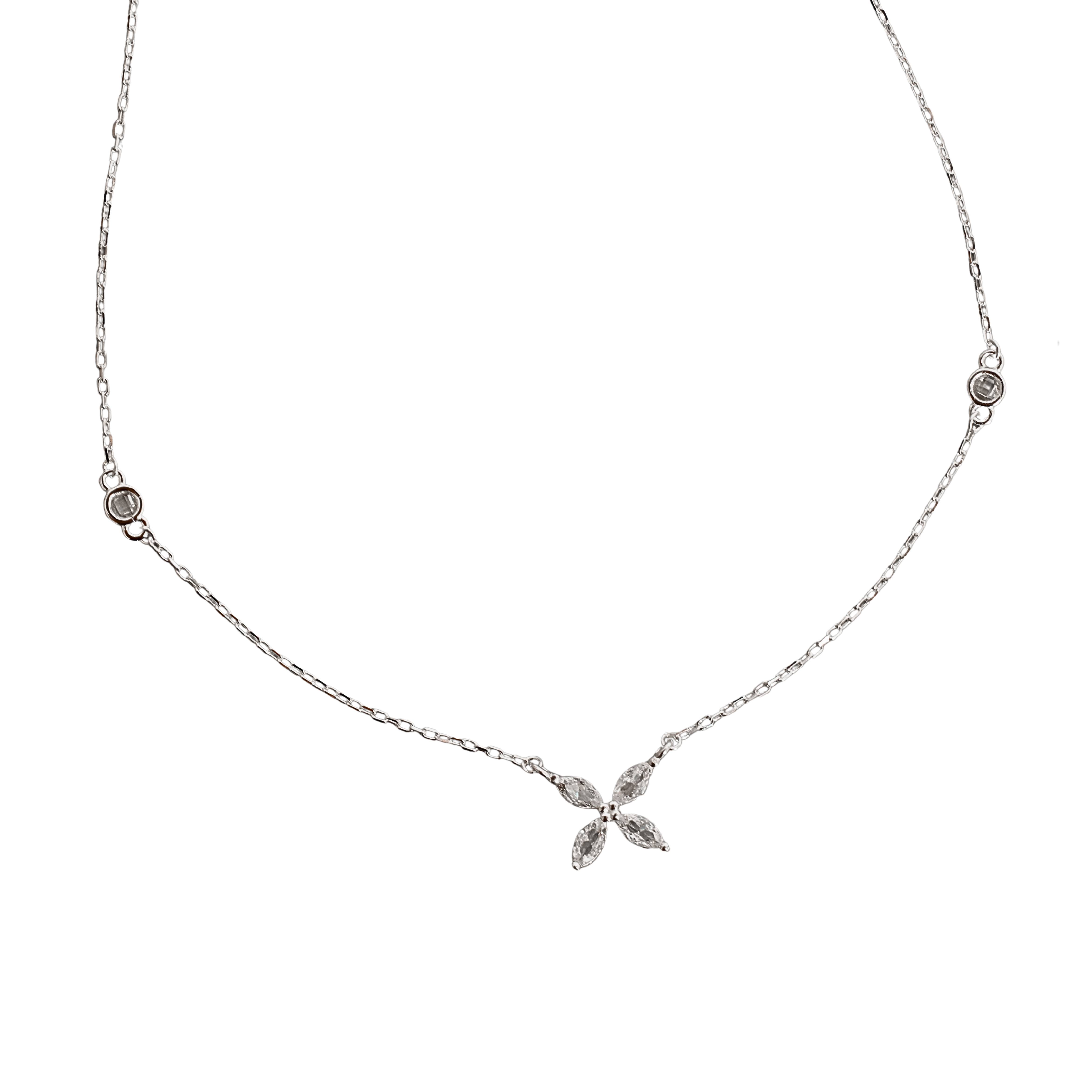 Colar entremeios zircônias e flor 9mm corrente cadeado 40+5cm