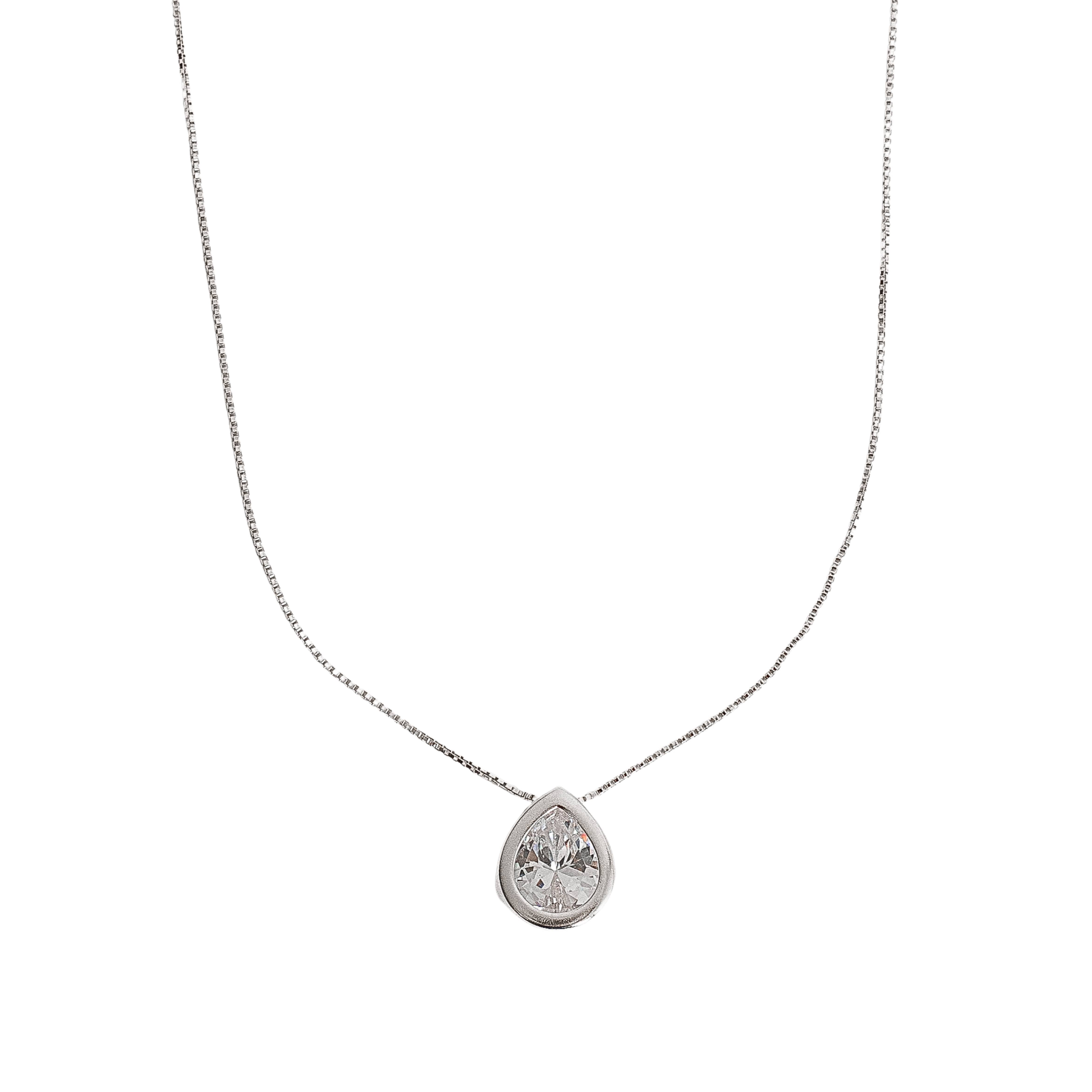 Colar zircônia gota embutida 12mm 45cm