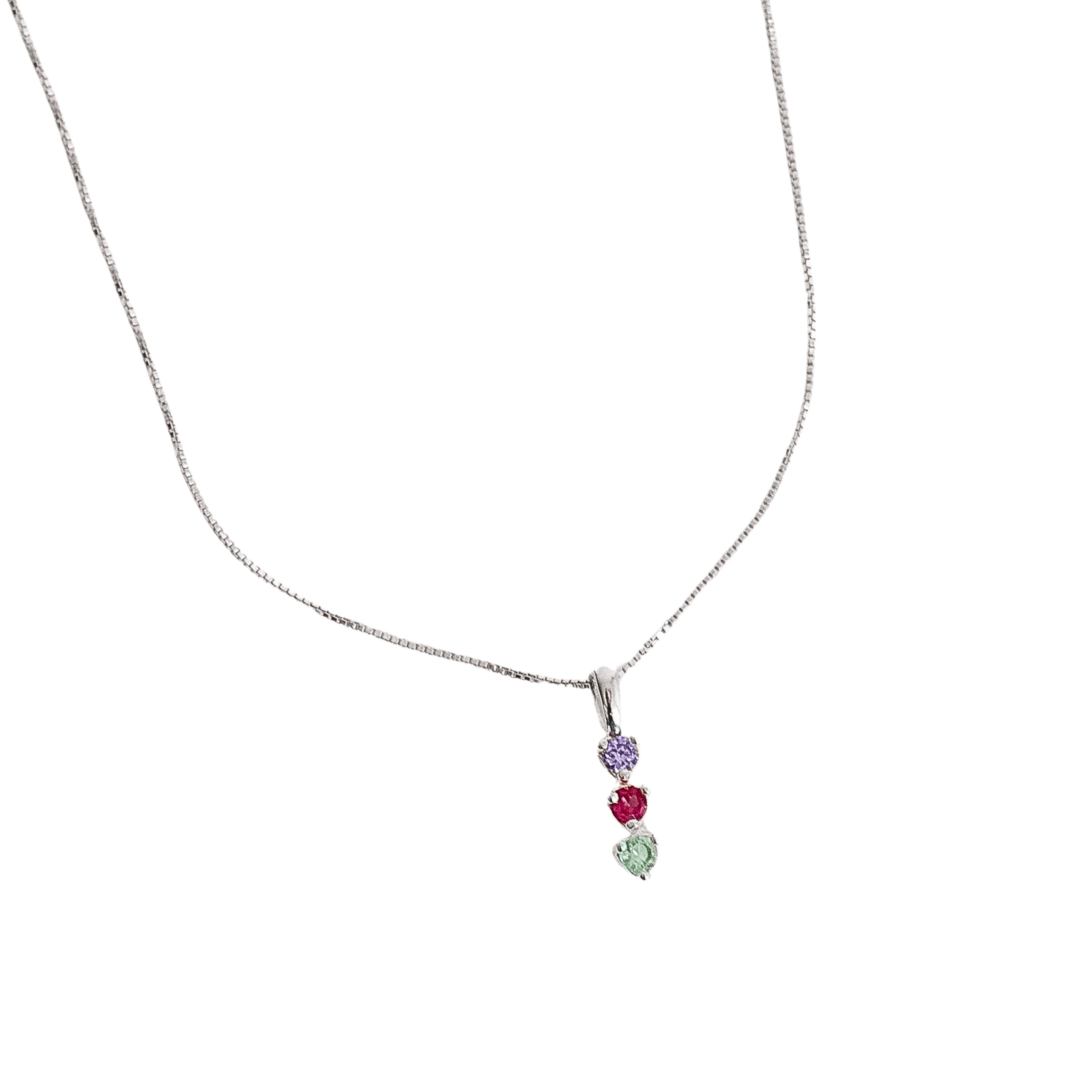 Colar pingente 3 zircônias coloridas 12mm 45cm