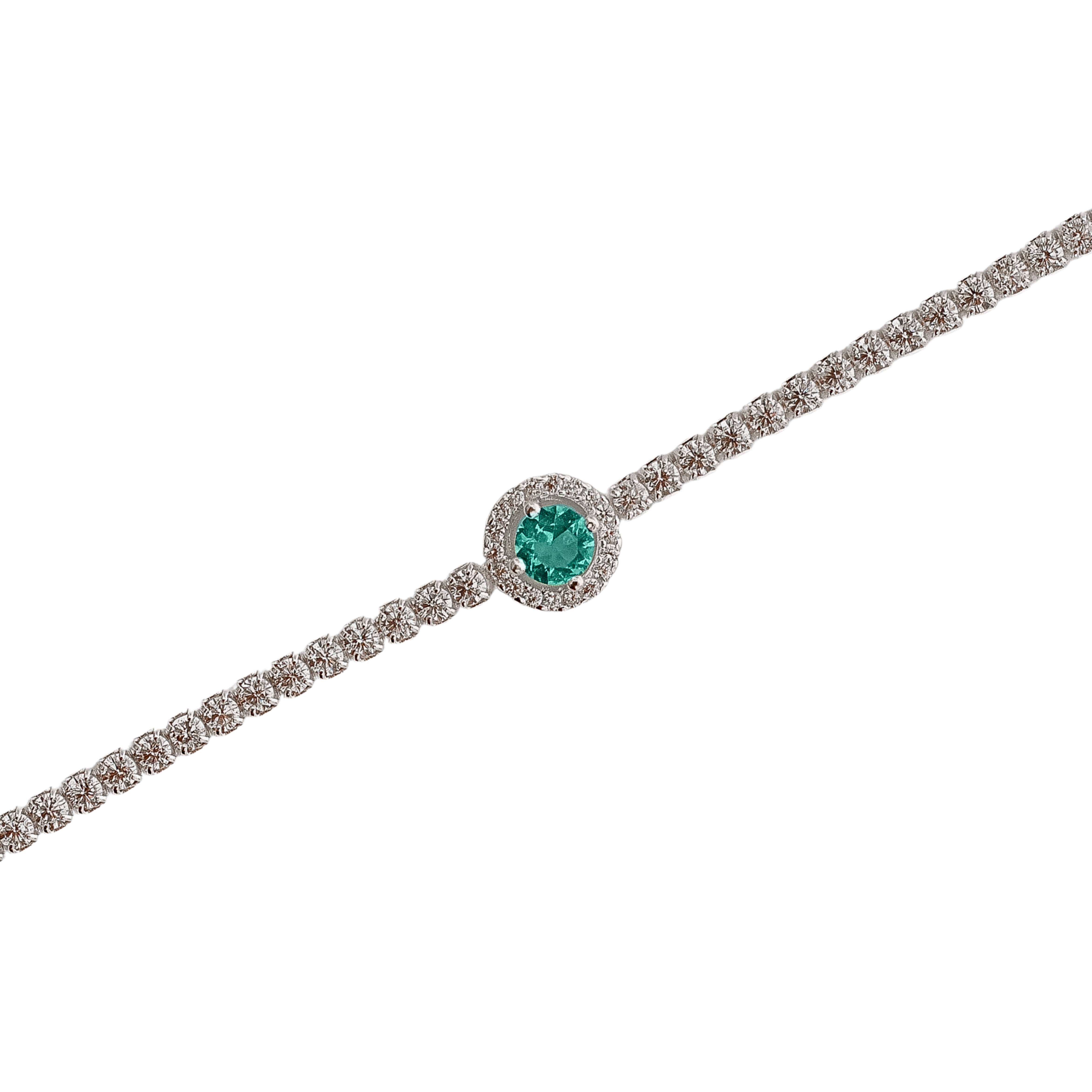 Pulseira Riviera 2mm com círculo vazado cravejado turmalina 16+4cm