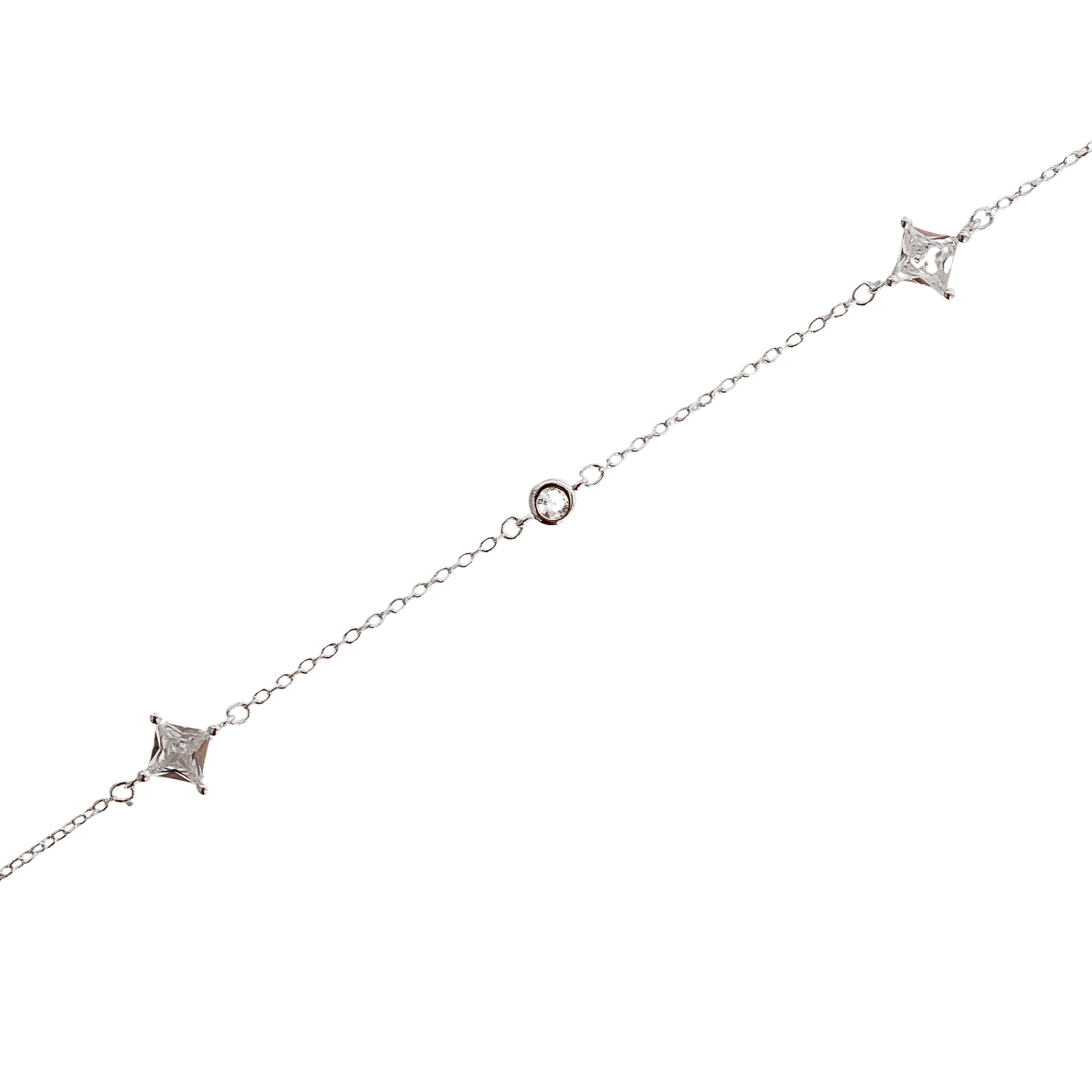 Pulseira entremeio zircônias redonda 3mm e losango 6mm 16+4cm