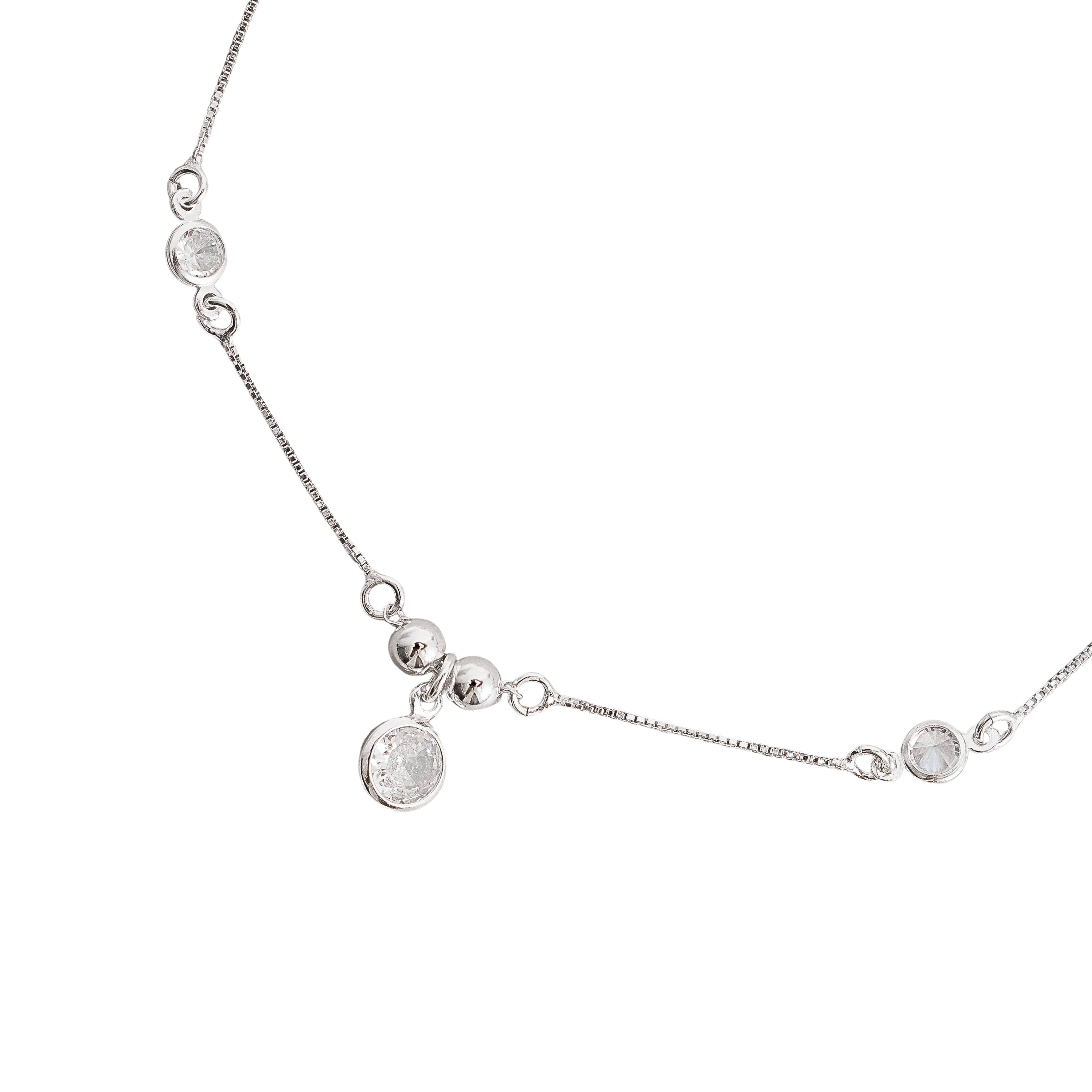 Pulseira entremeio bolas e zircônias com pingente zircônia 6mm