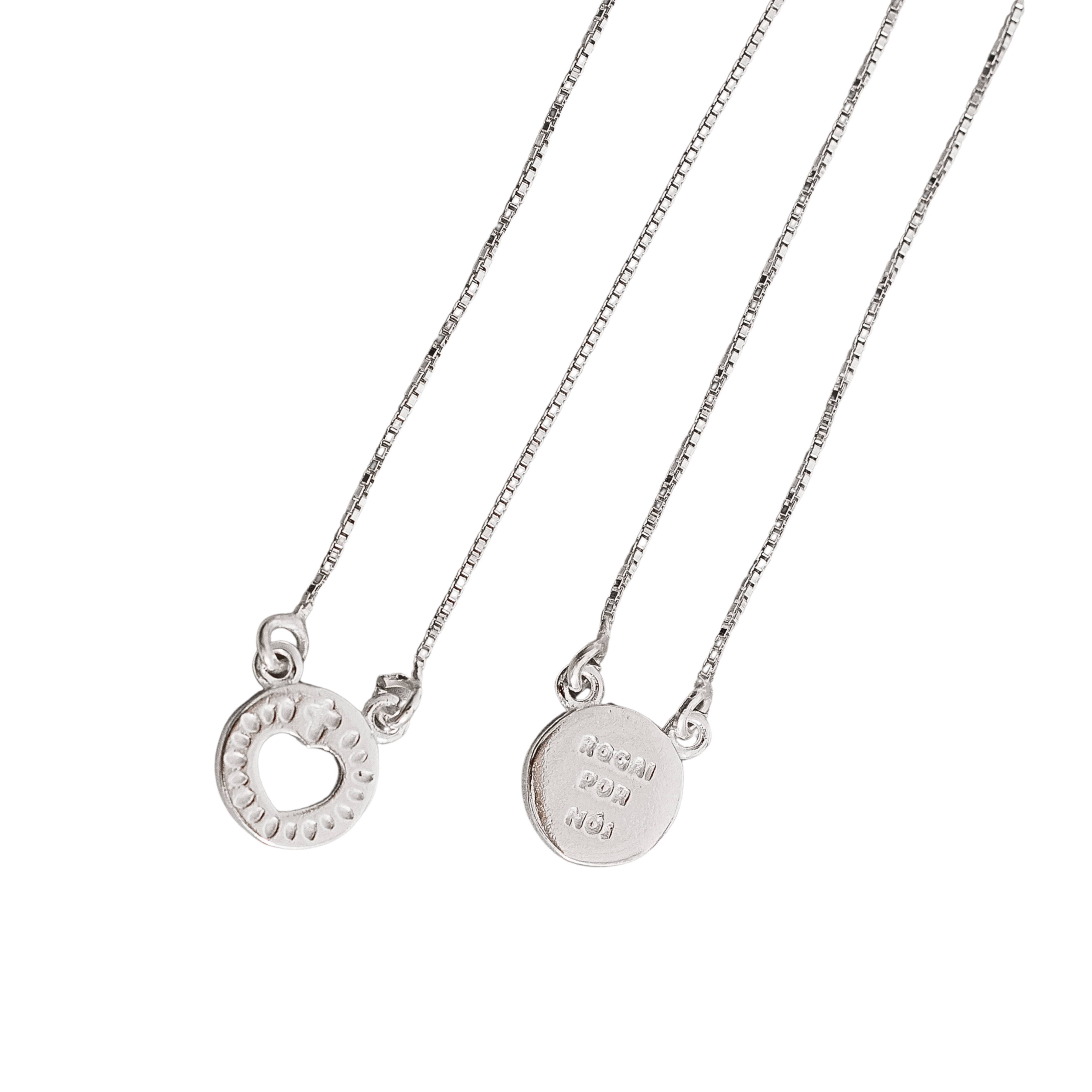 Escapulário medalhas rogai por nós e coração vazado v12 60cm