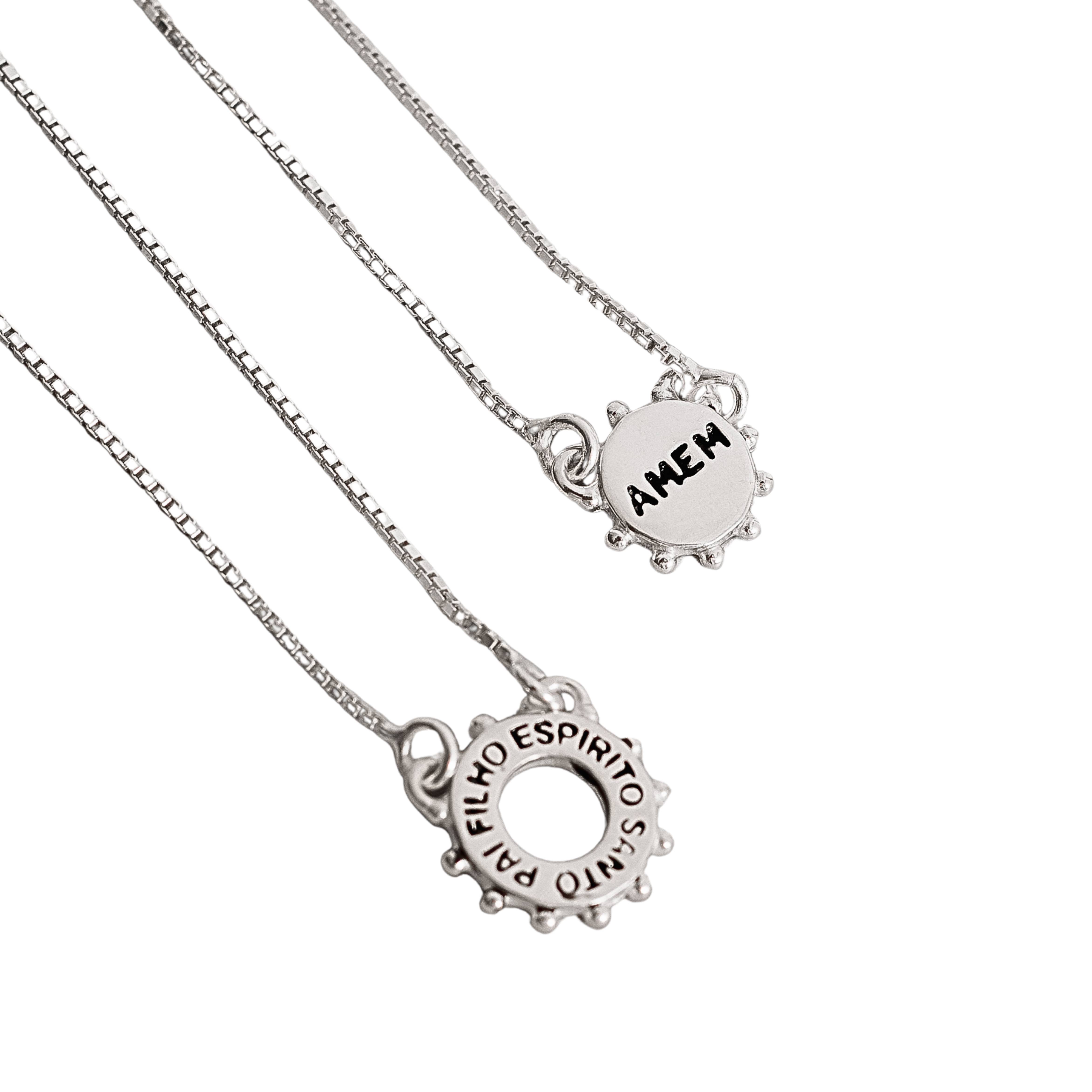 Escapulário placas pai, filho, Espírito Santo Amém v15 60cm