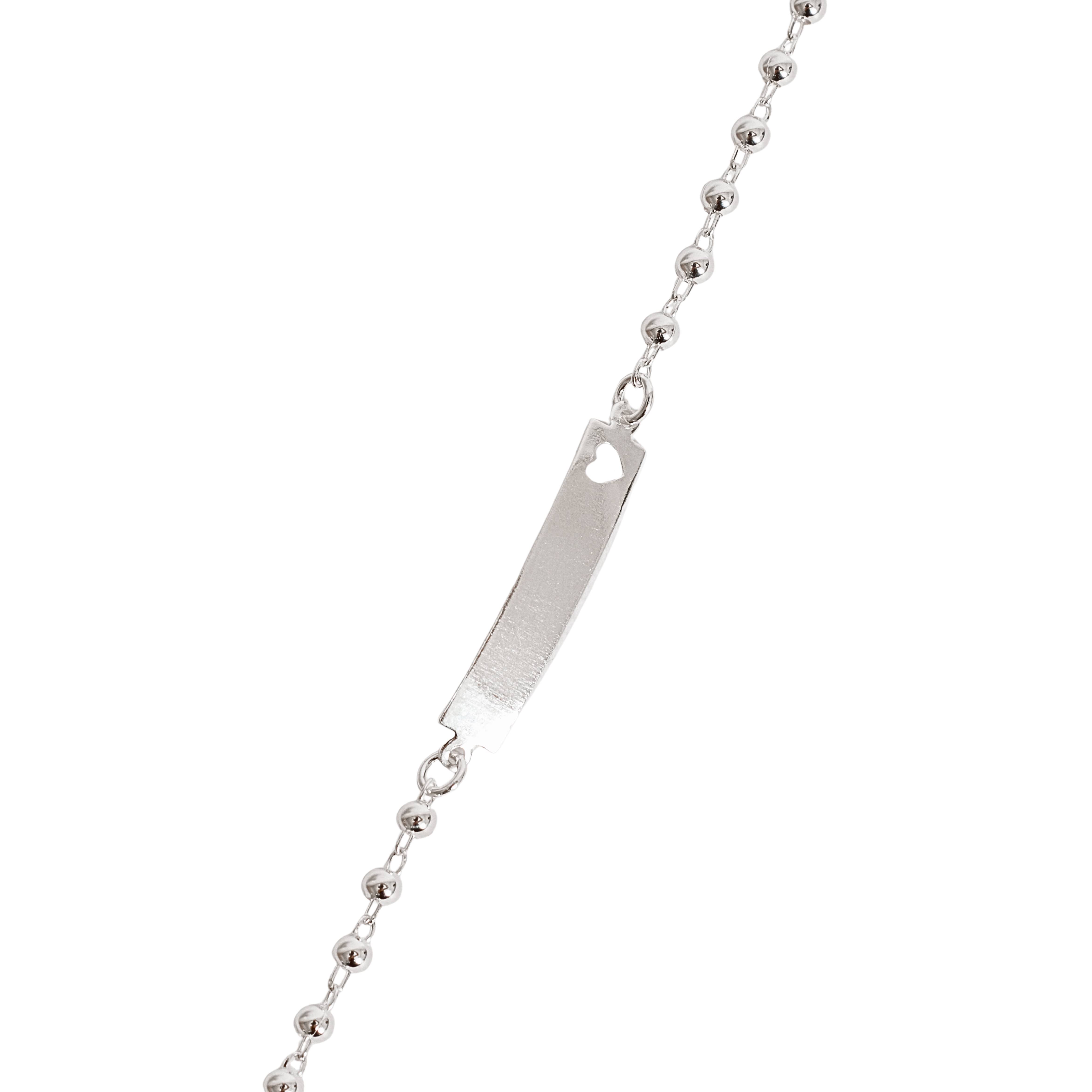 Pulseira infantil placa com coração vazado e bolas 16cm