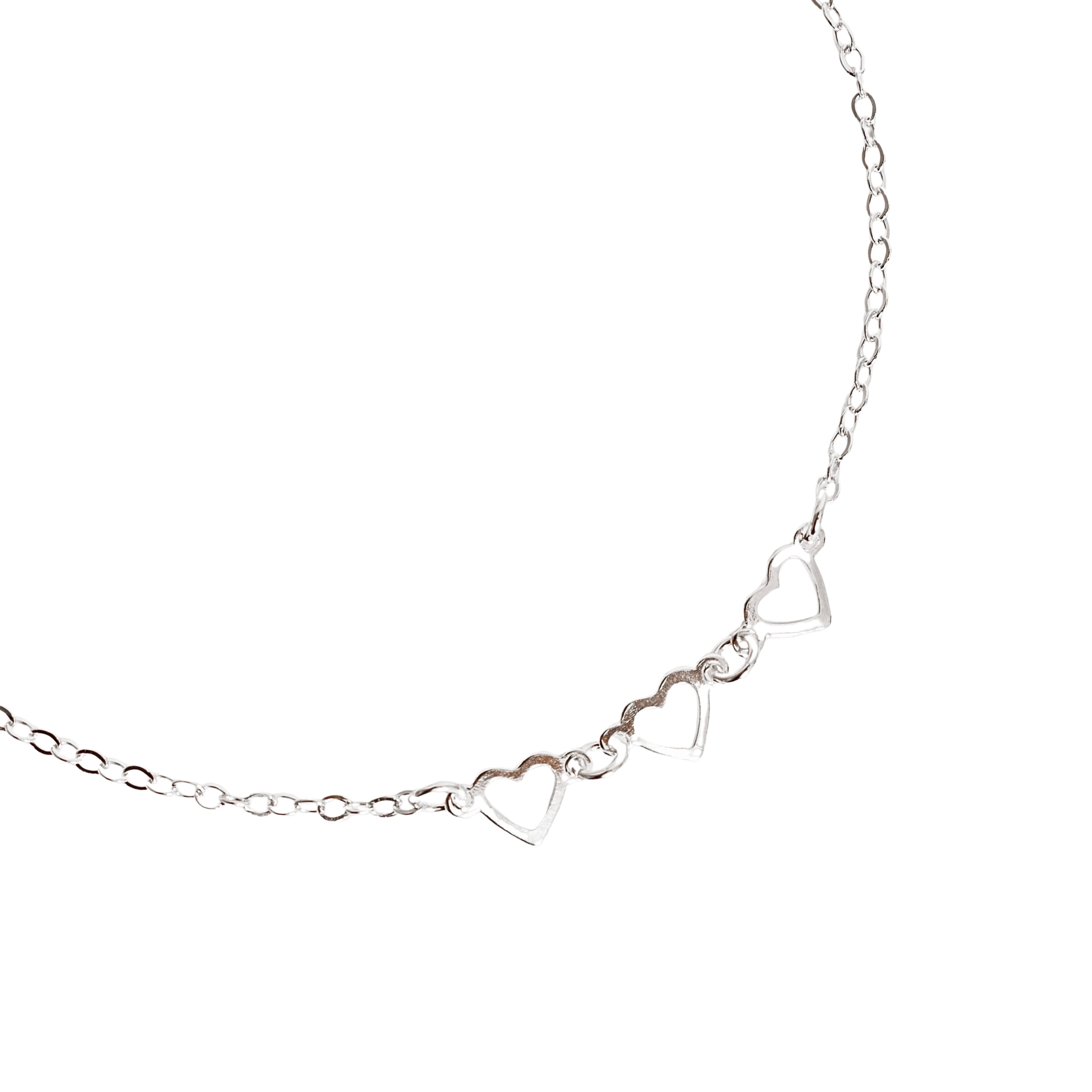 Pulseira entremeio corações vazados 6mm corrente cadeado 19cm