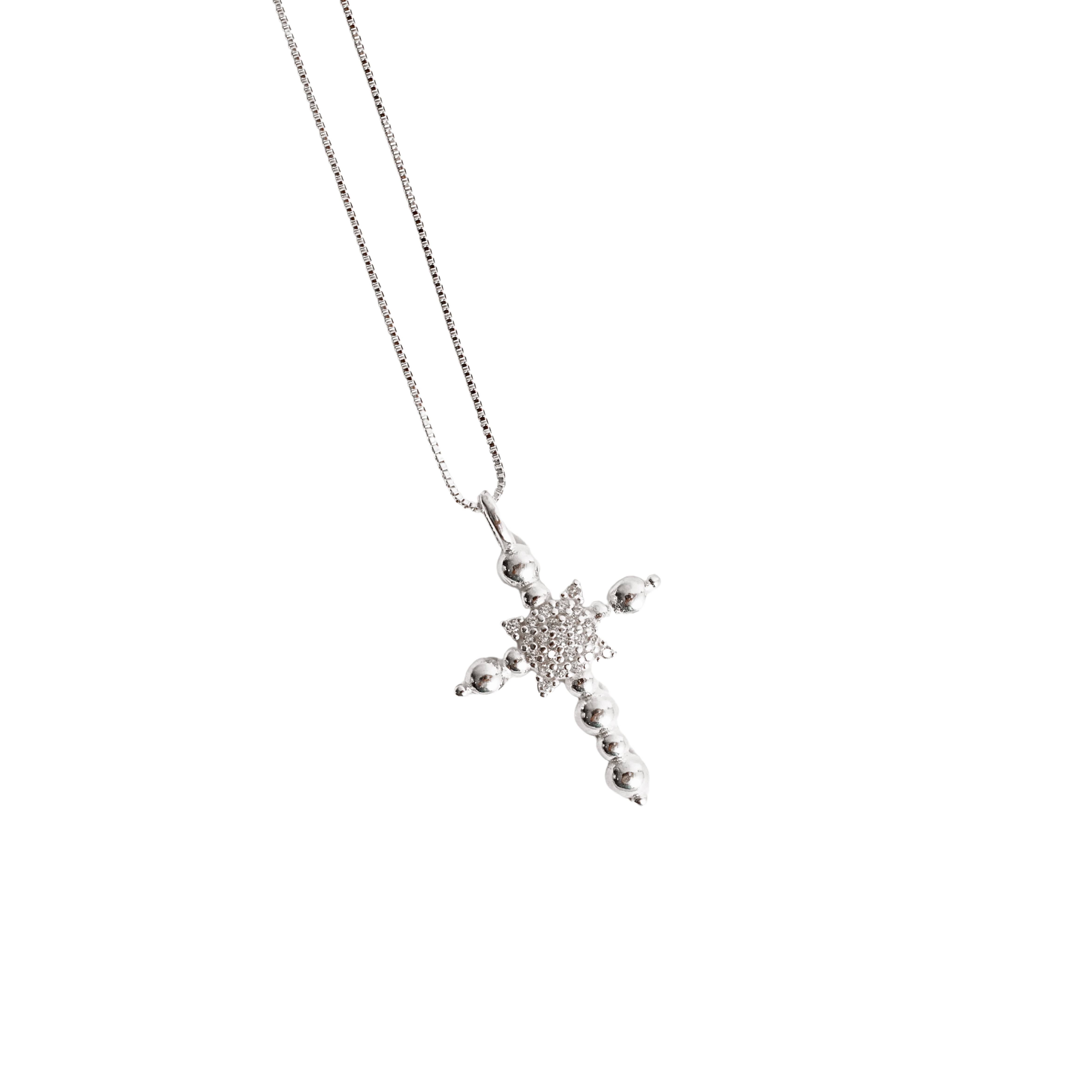 Colar cruz trabalhada com cravejado 22mm 45cm