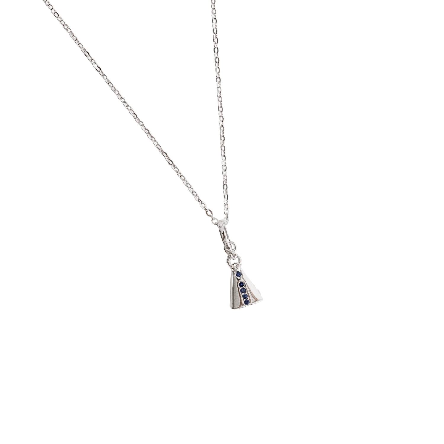 Colar pingente Nsa. Sra. Aparecida cravejada azul 11mm corrente cadeadinho 40cm