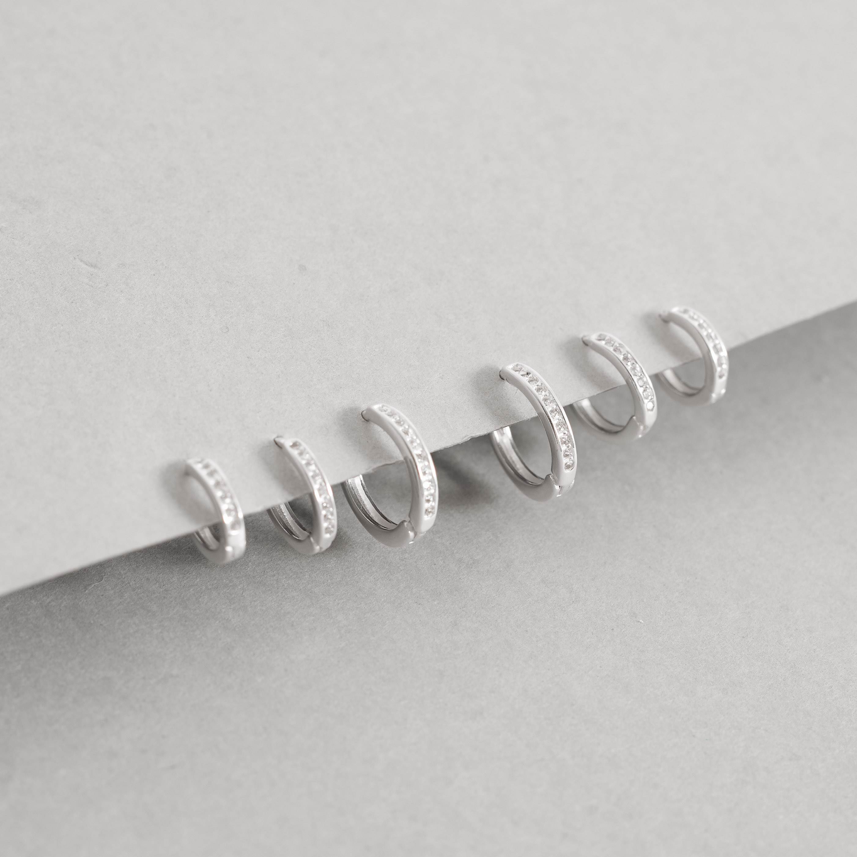 Trio argolas click 9, 10 e 12mm cravejada fio quadrado