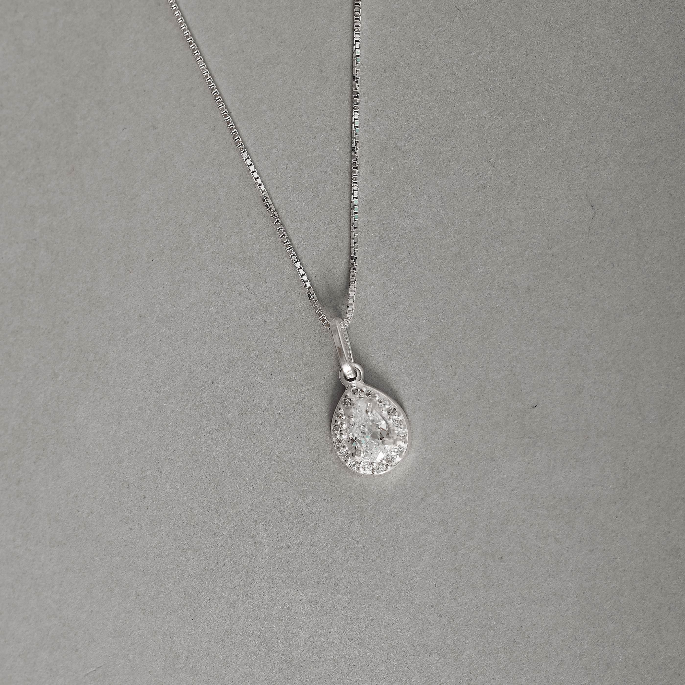 Colar pingente zircônia gota com cravejado 9mm 45cm