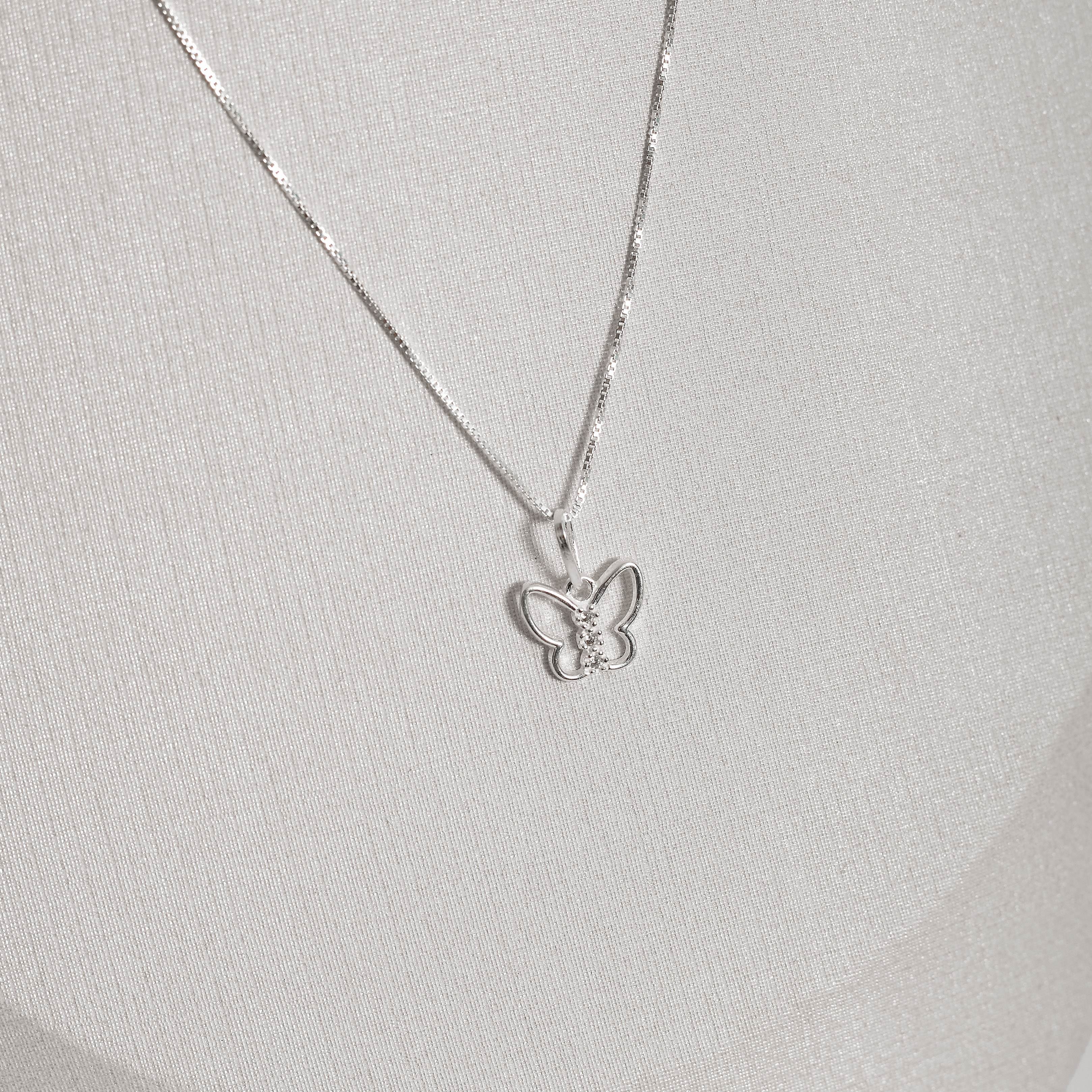 Imagem Secundária Colar pingente borboleta com zircônia 11mm 45cm