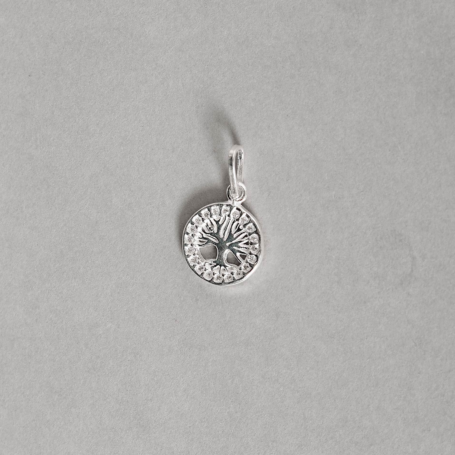 Pingente medalha vazada árvore da vida cravejada 12mm