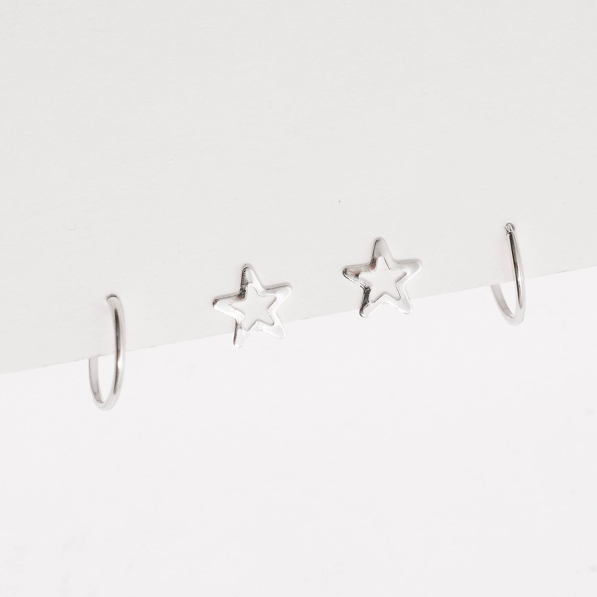 Dupla estrela vazada 8mm e argola 12mm
