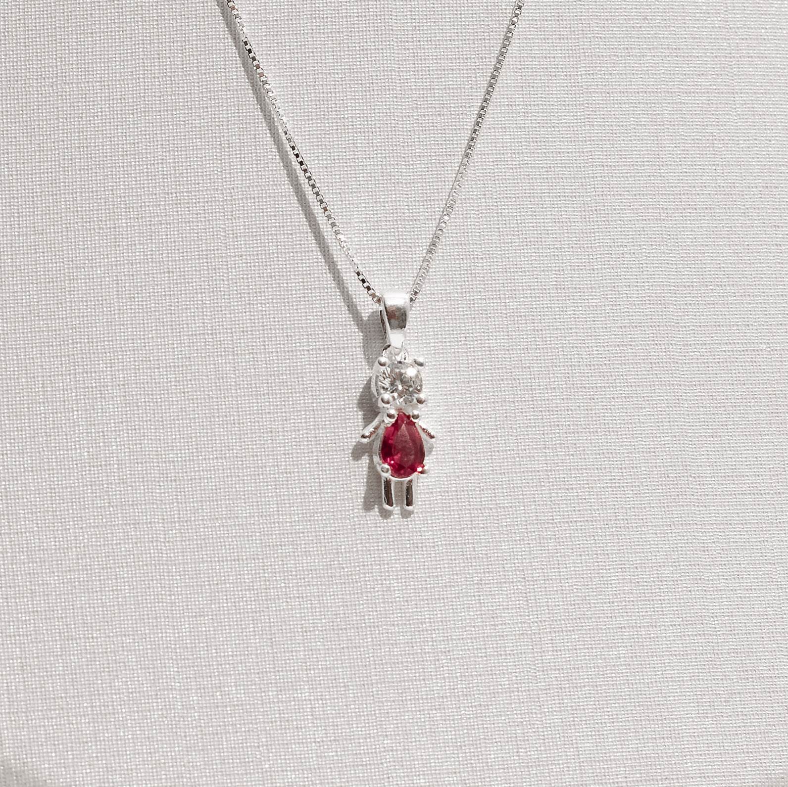 Colar pingente menina zircônia cereja 13mm 45cm