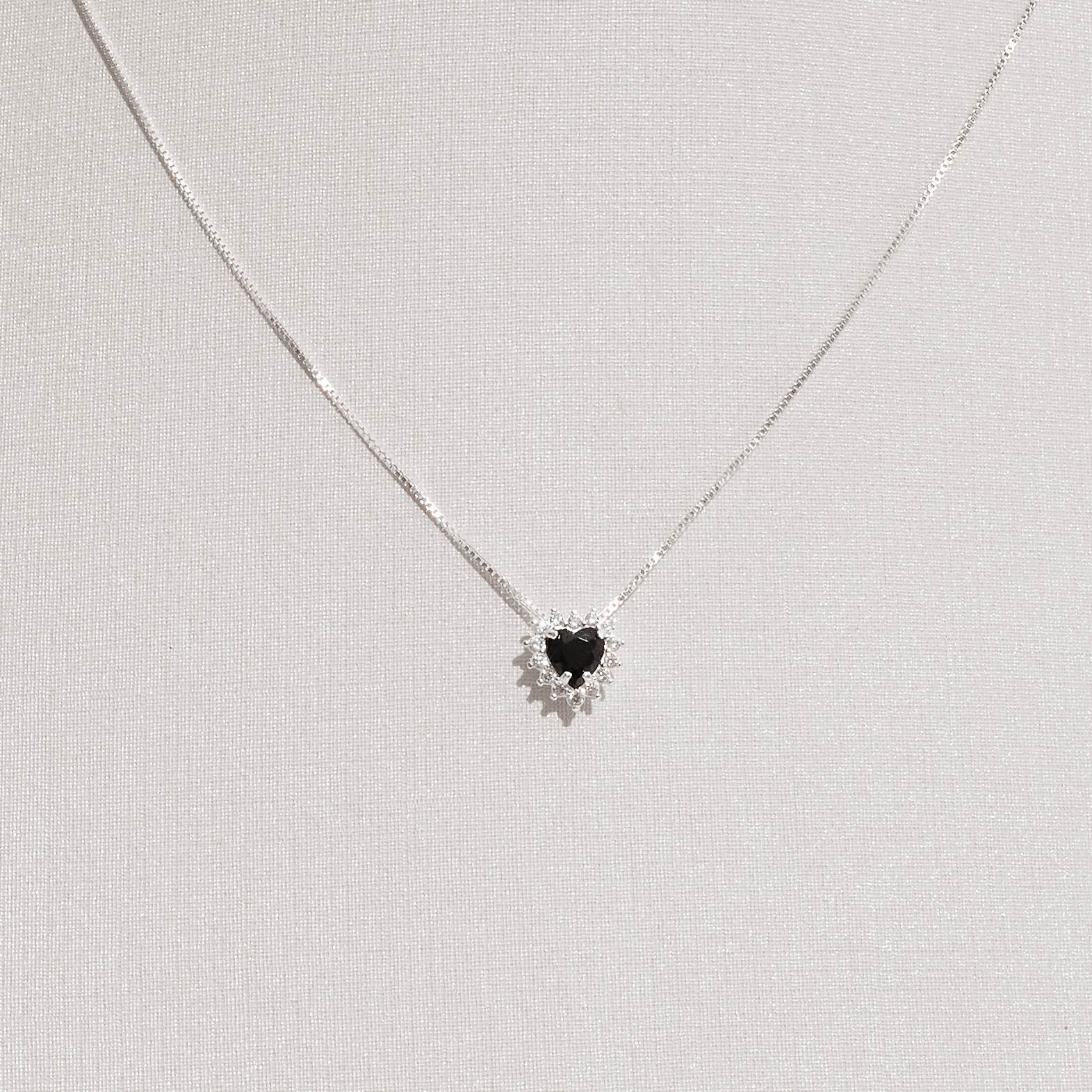 Imagem Secundária Colar zircônia coração ônix com cravejado 9mm 45cm