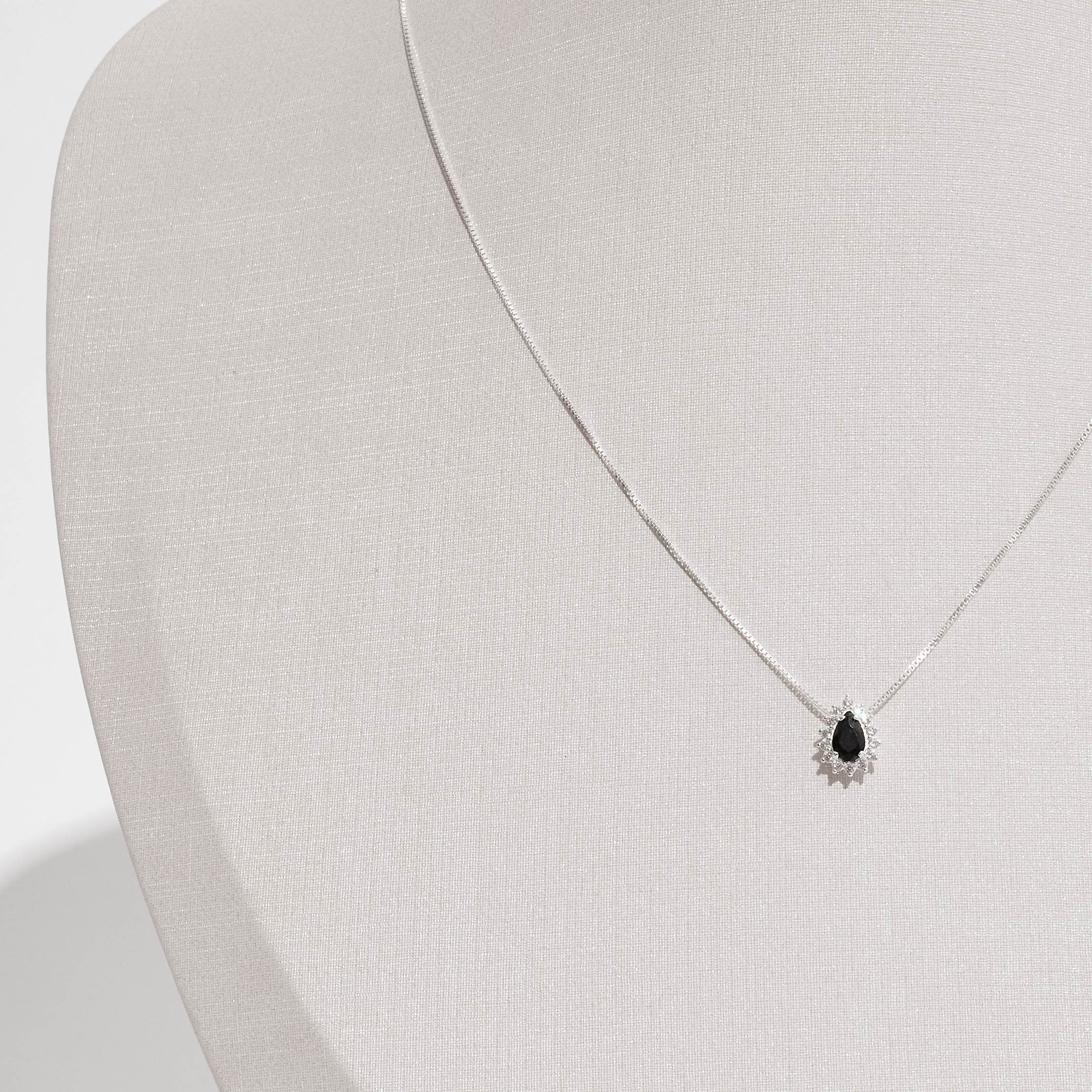 Imagem Secundária Colar zircônia gota ônix com cravejado 10mm 45cm