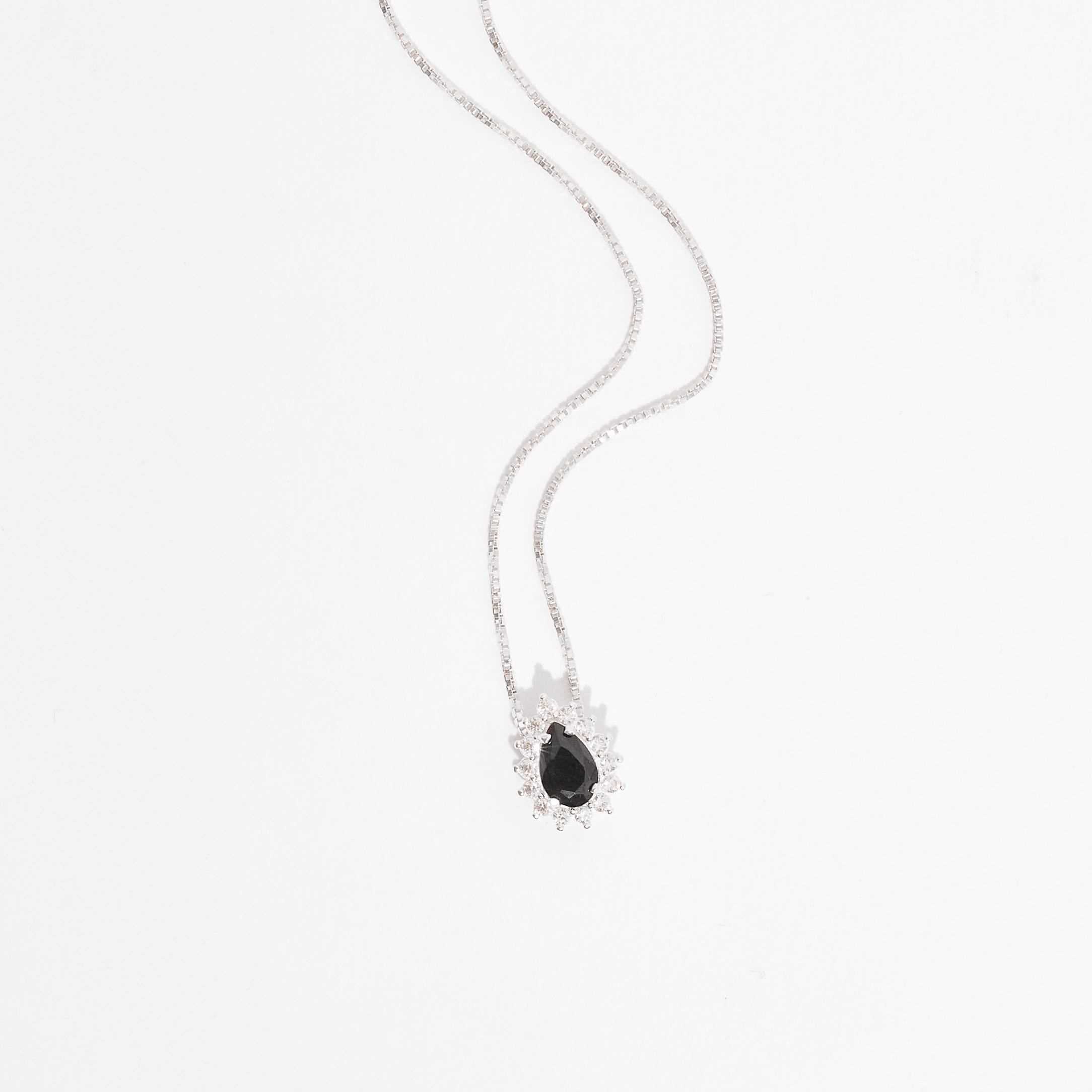Colar zircônia gota ônix com cravejado 10mm 45cm