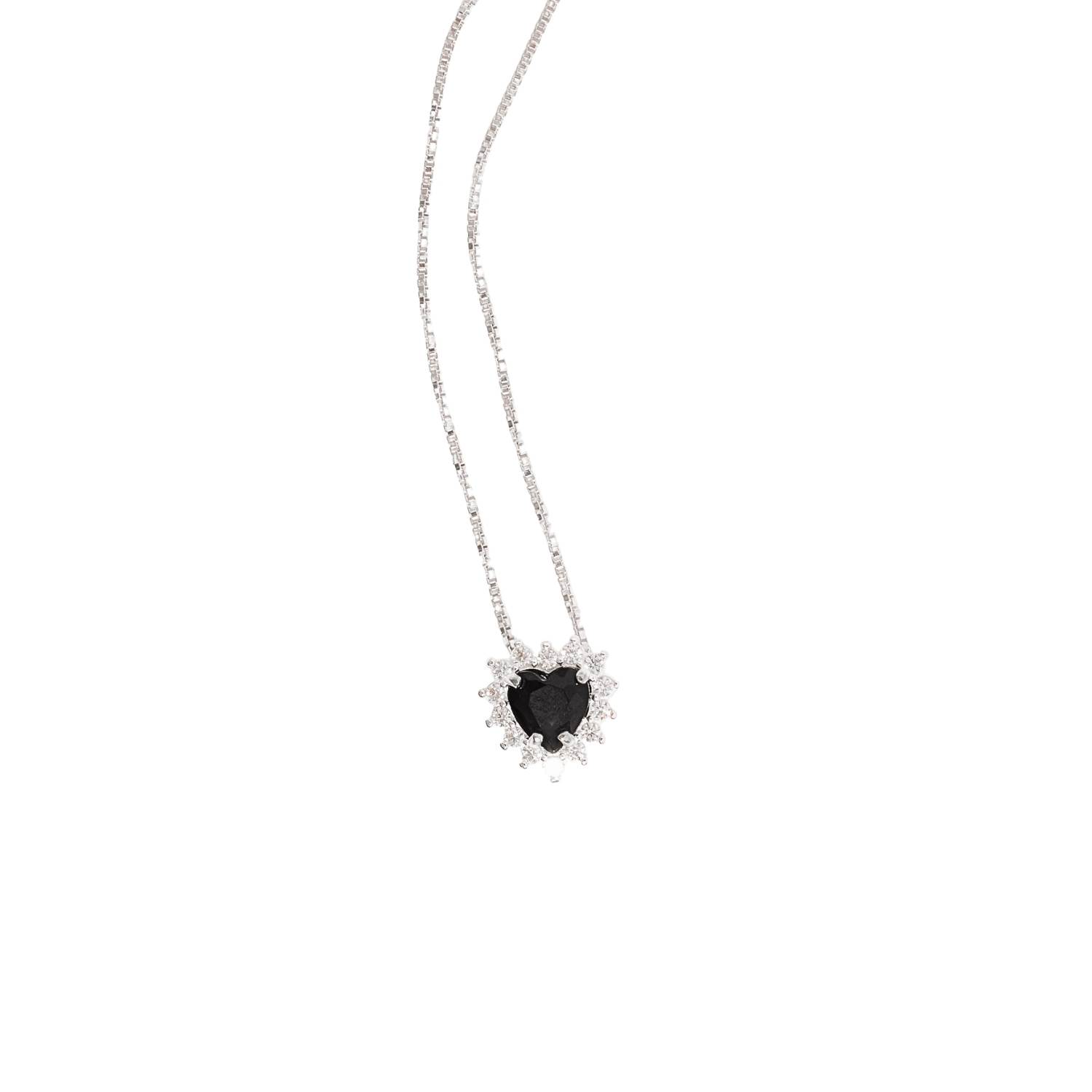 Imagem Colar zircônia coração ônix com cravejado 9mm 45cm