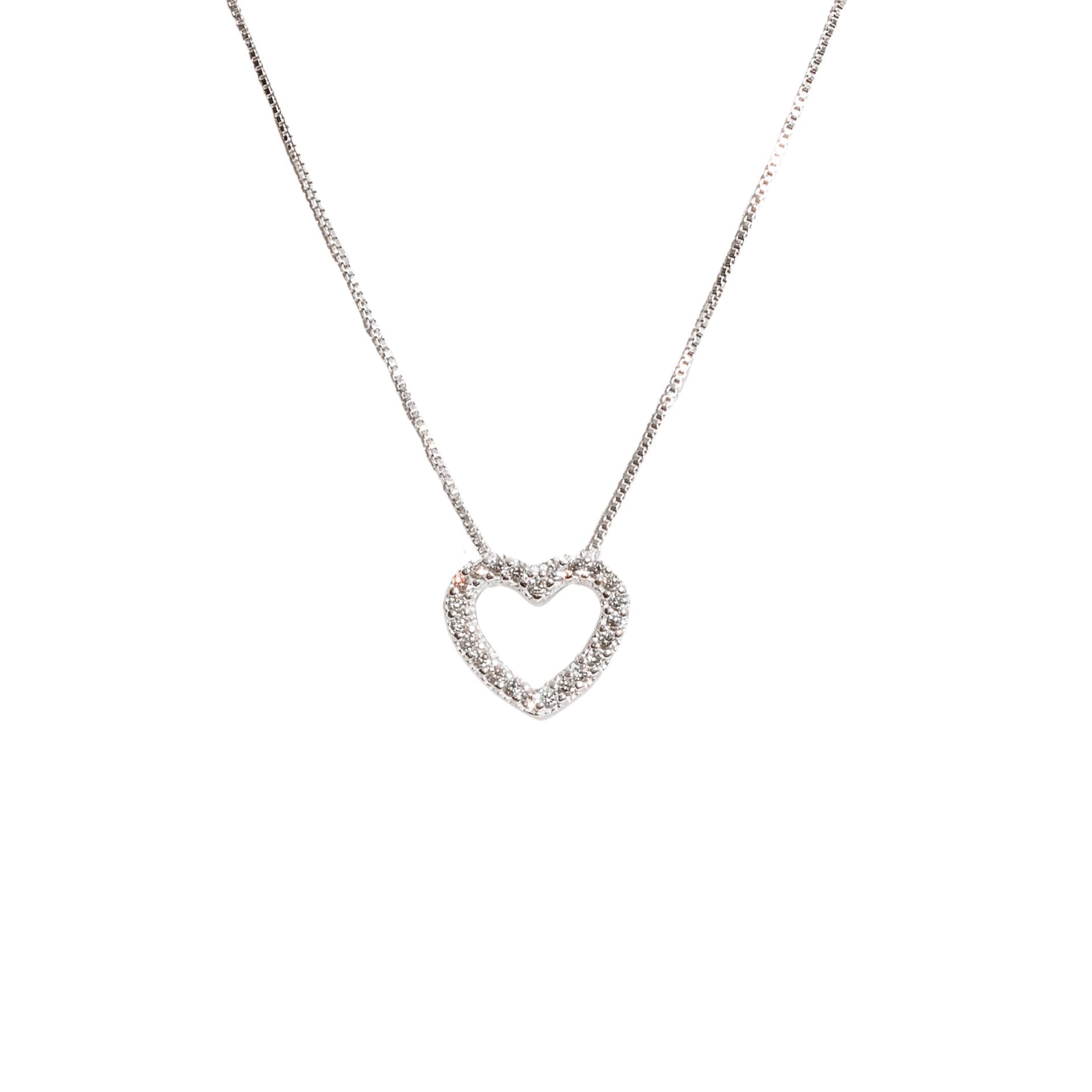 Colar coração vazado cravejado passante 12mm 45cm