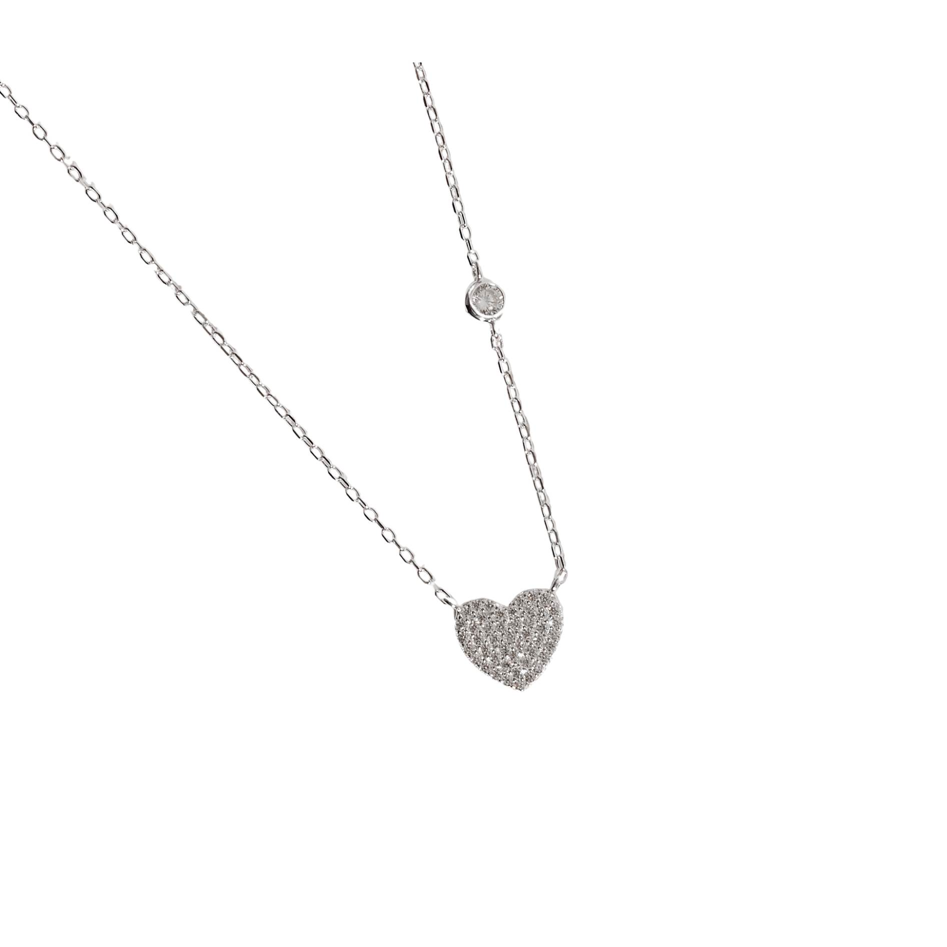 Colar entremeios coração cravejado 10mm e zircônia redonda corrente cadeado 40+5cm