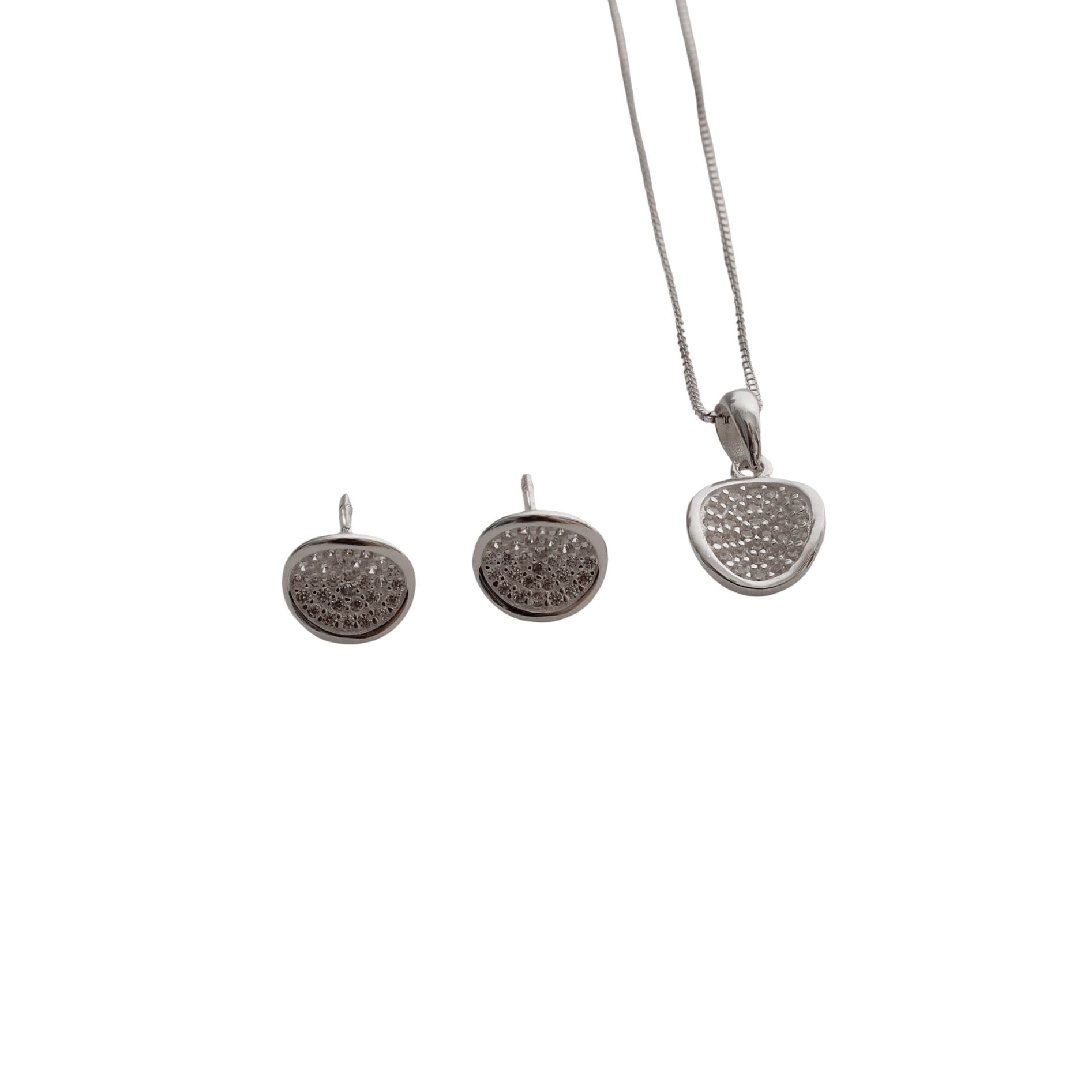 Conjunto brinco e colar oval com cravejado 10mm 45cm