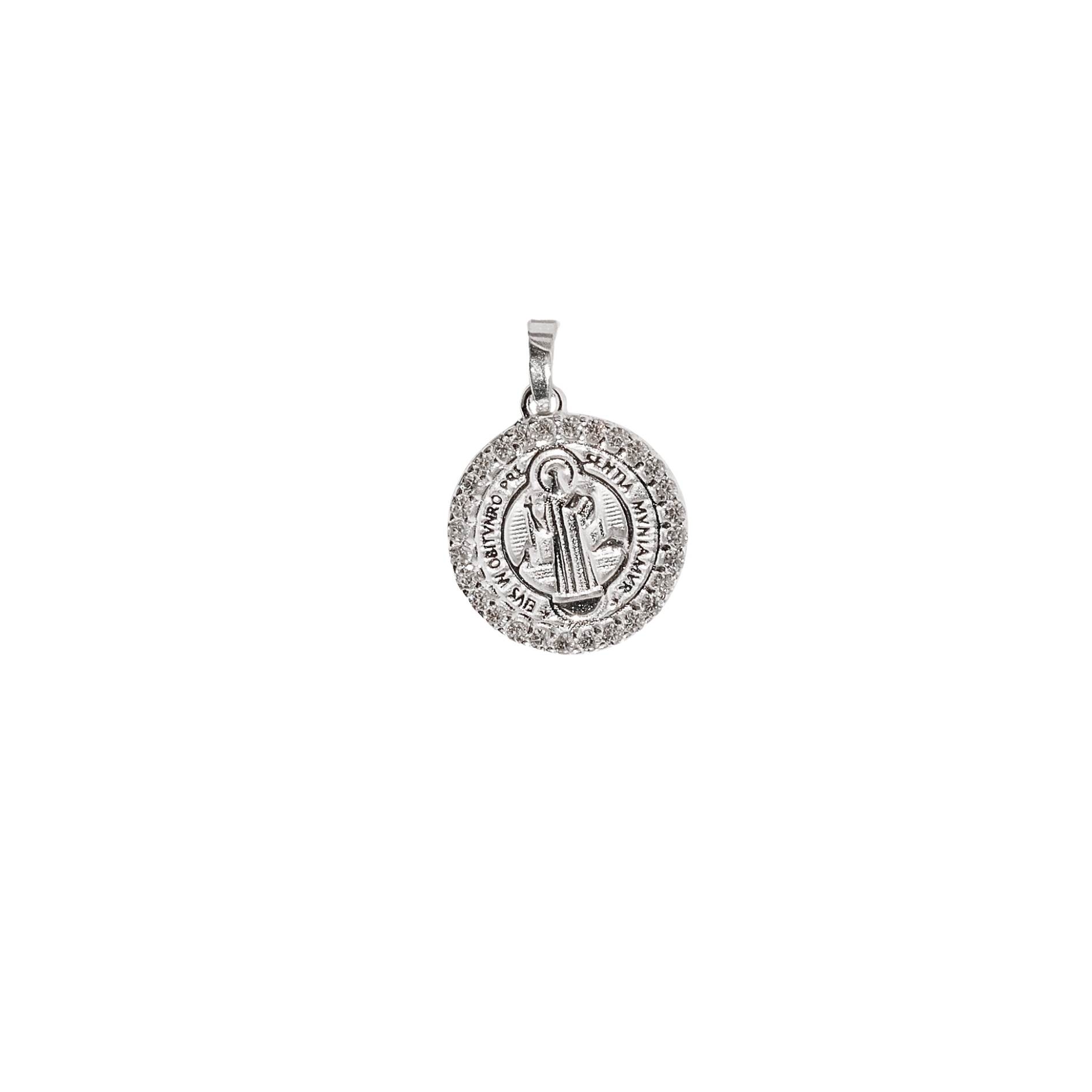 Pingente medalha São Bento cravejada 14mm