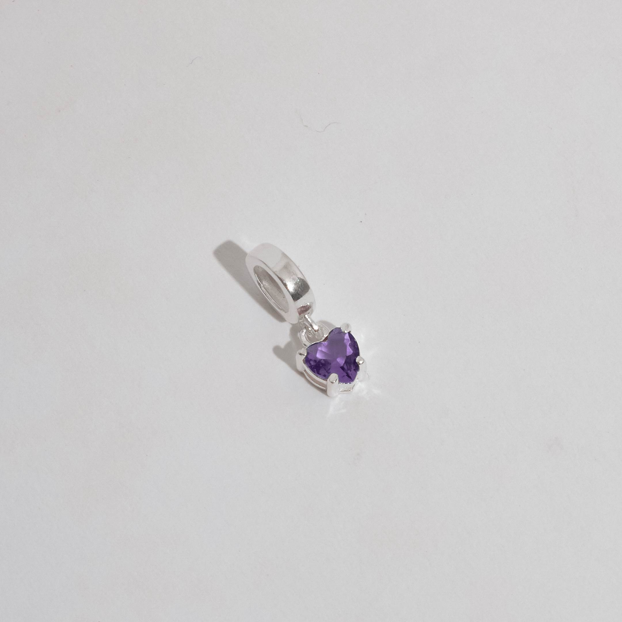Berloque pingente zircônia coração lilás 5mm