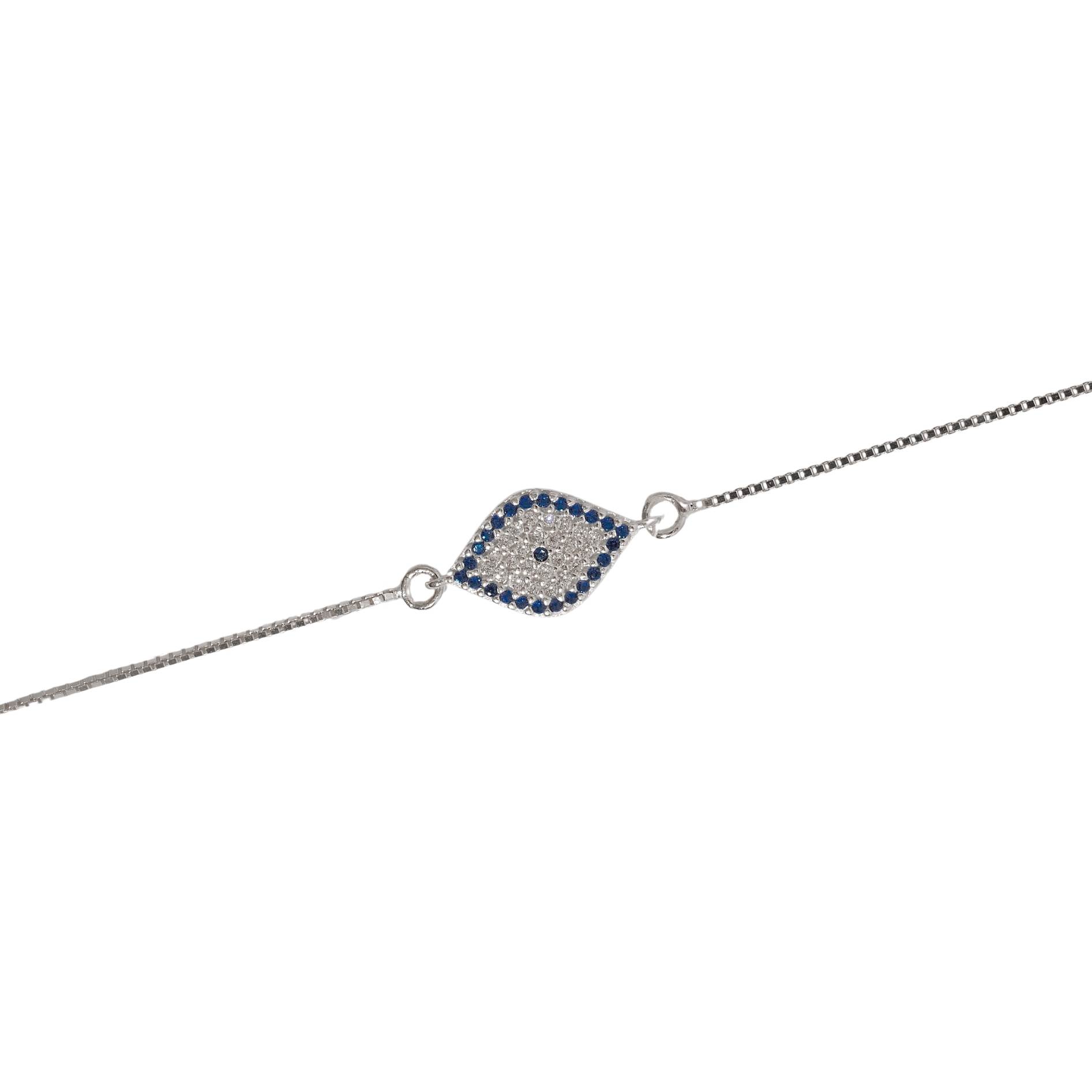 Pulseira entremeio olho grego navete cravejado 14mm v15 16cm com alongadora