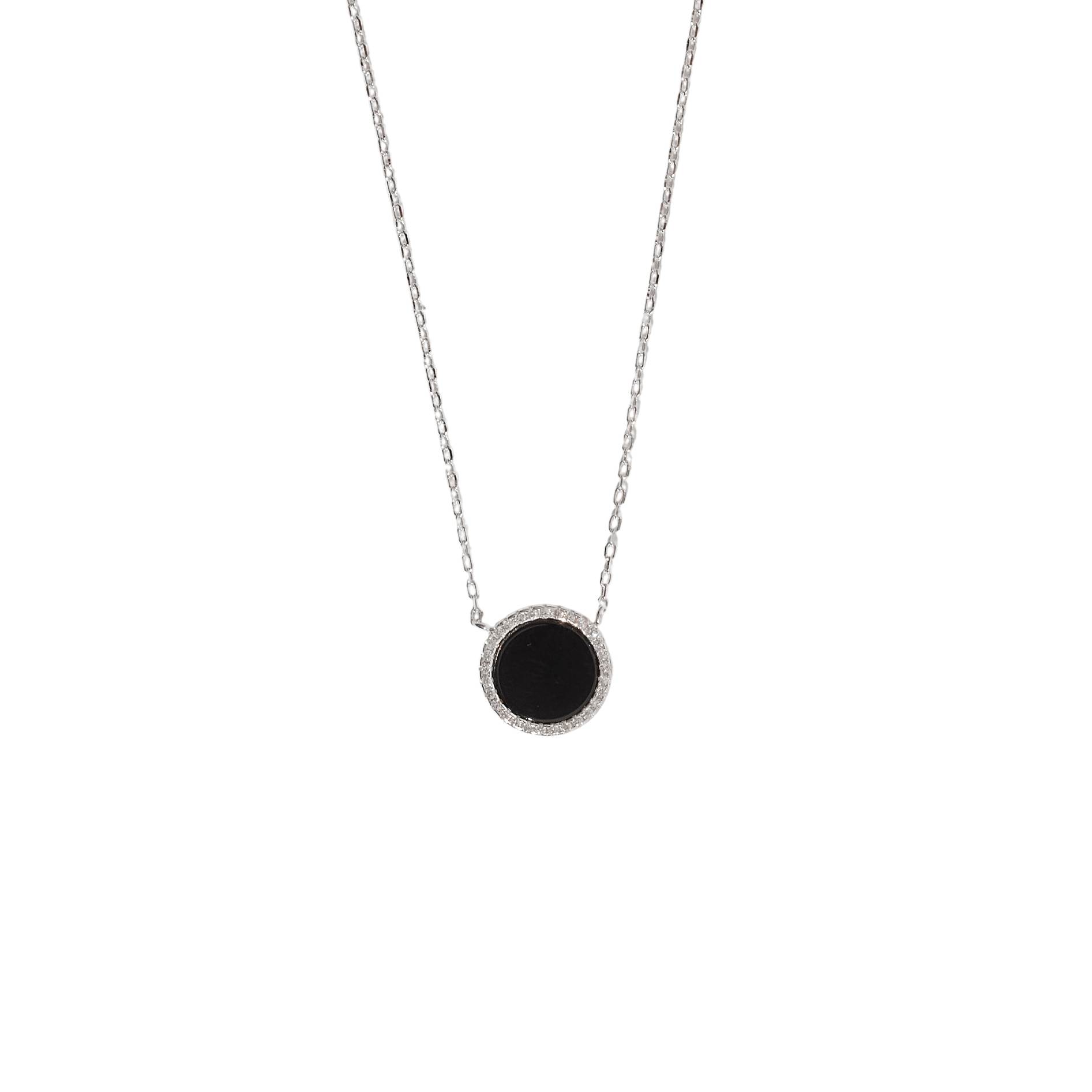 Colar círculo pedra ônix com cravejado 12mm corrente cadeado 45+5cm