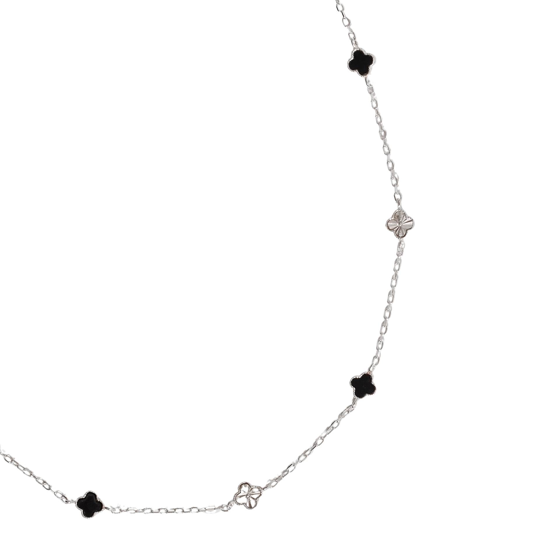 Colar entremeio trevos pedra ônix e vinco 5mm corrente cadeado 45+5cm