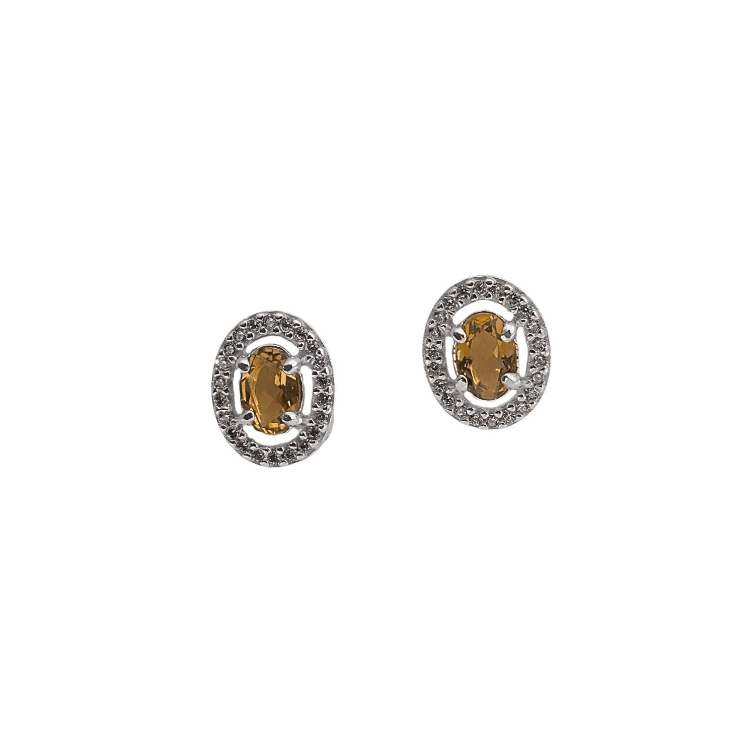 Brinco zircônia oval amarela com cravejado 11mm