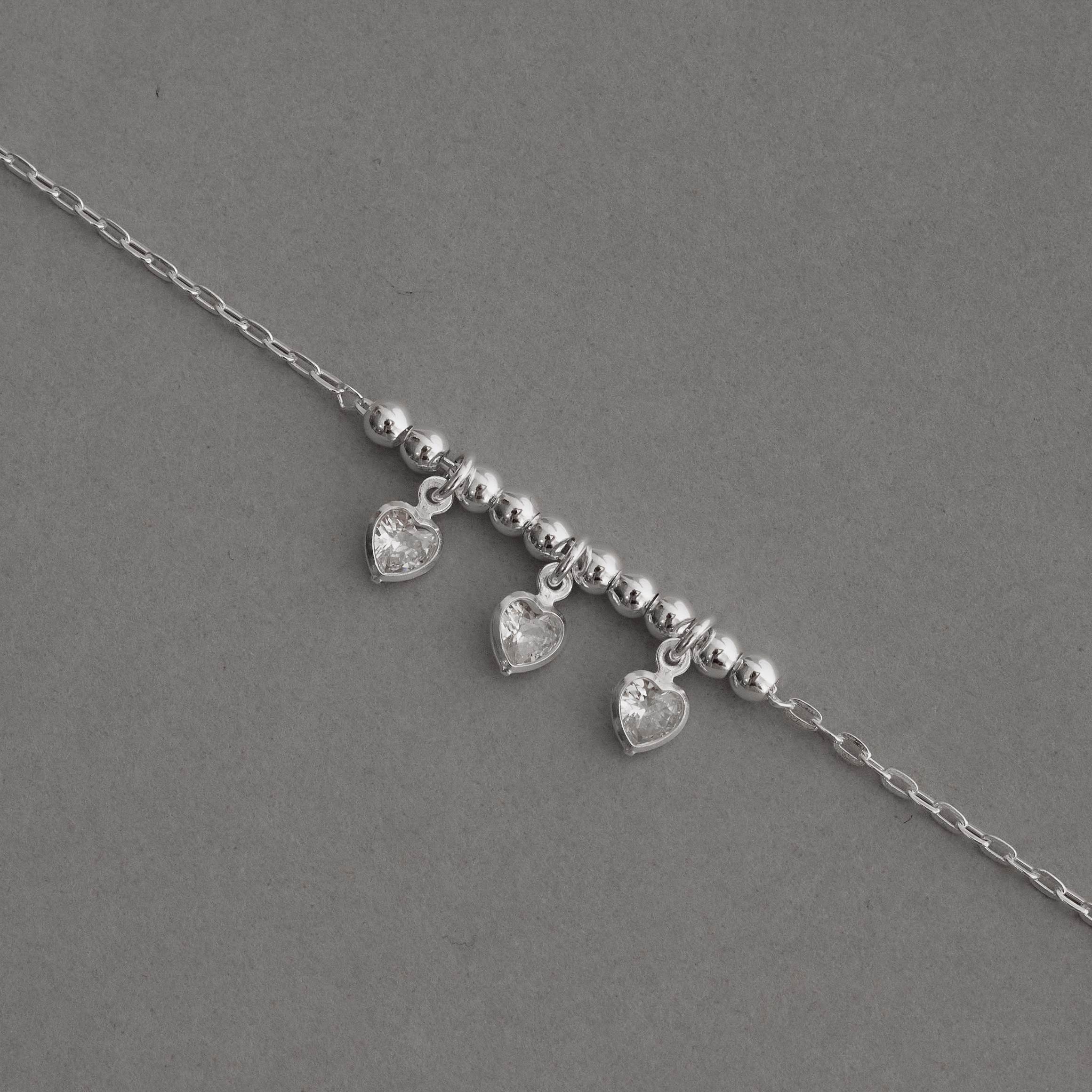 Imagem Secundária Pulseira entremeio bolas 3mm pingentes zircônia coração
