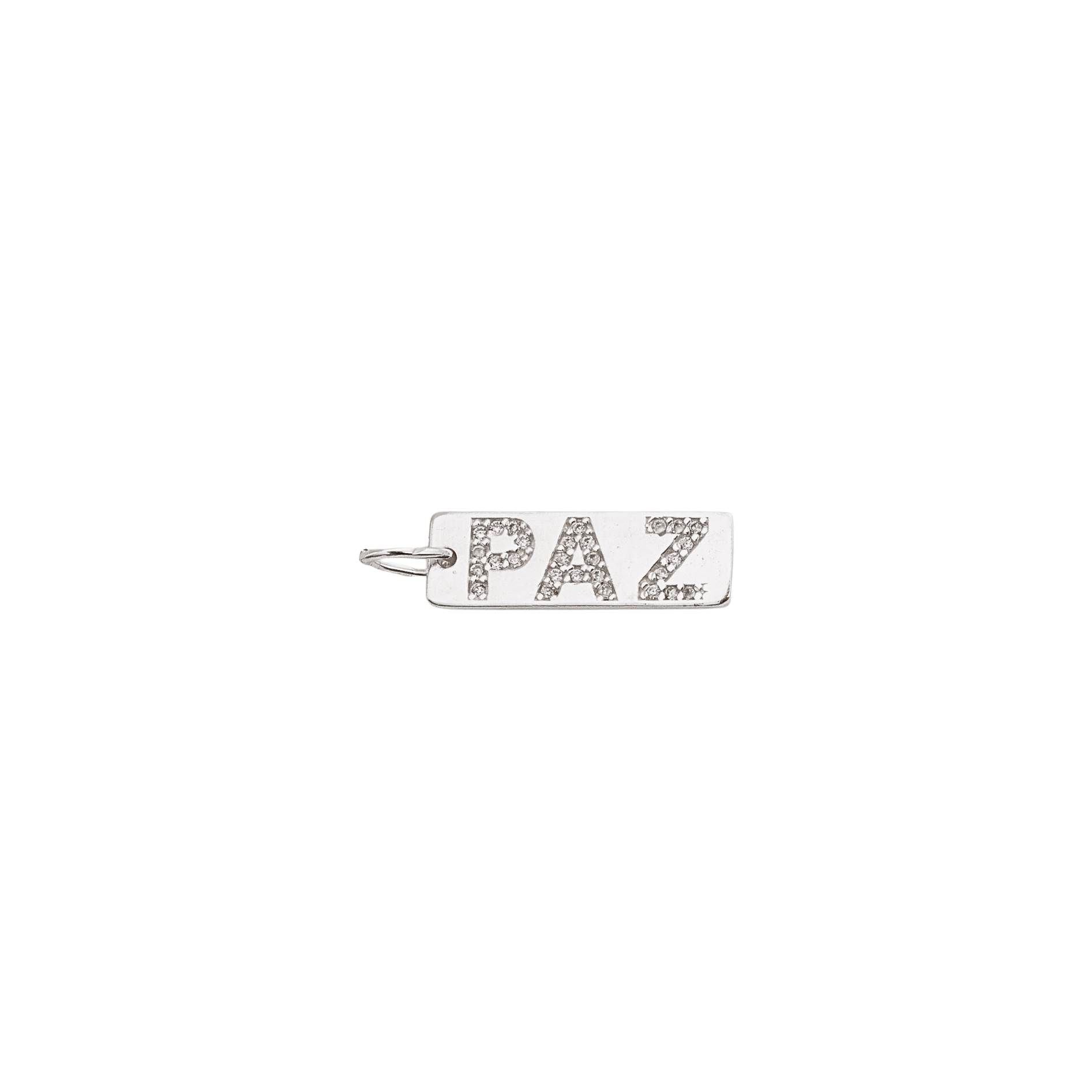 Pingente placa paz cravejada 22mm