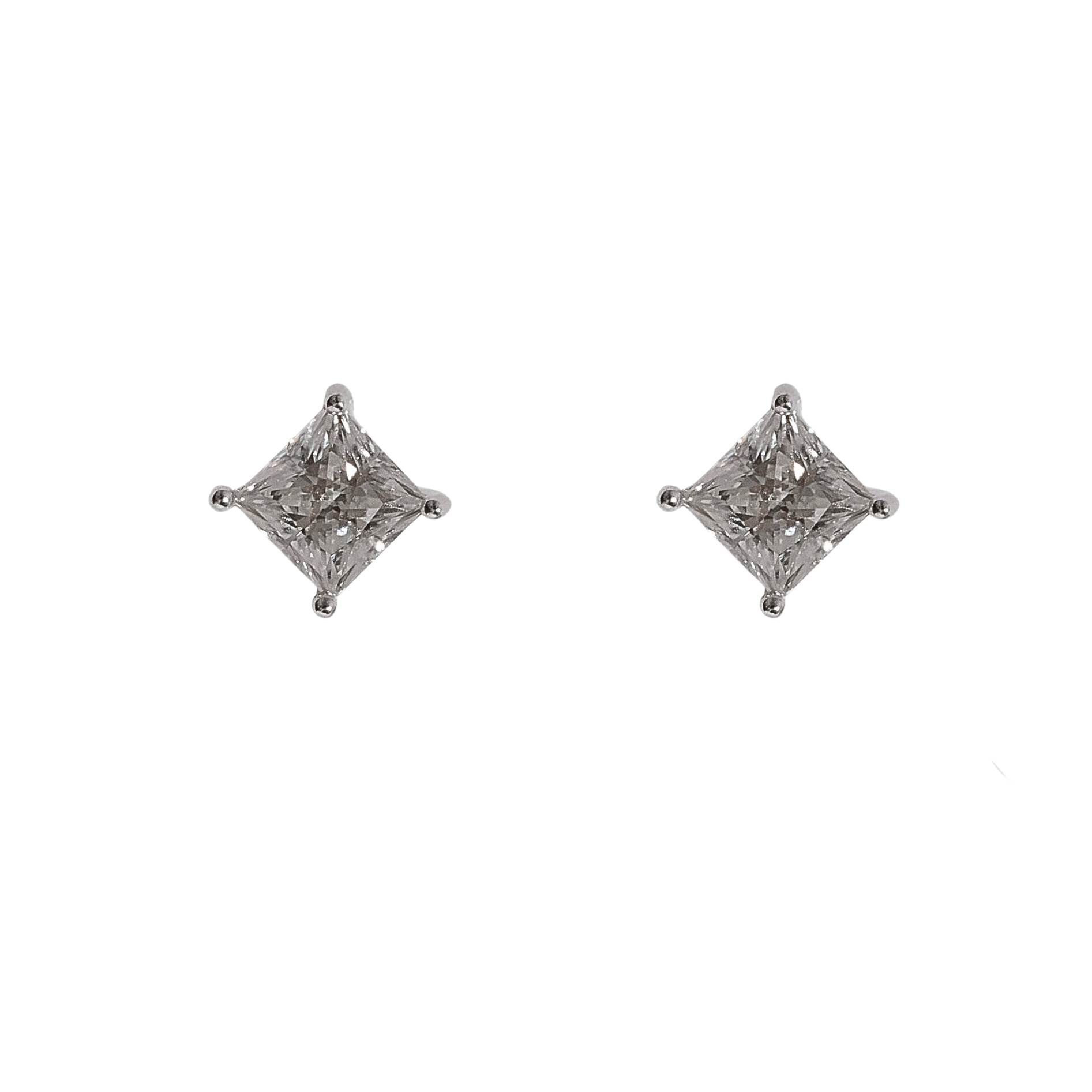 Brinco moissanite losango cristal 6x6mm 