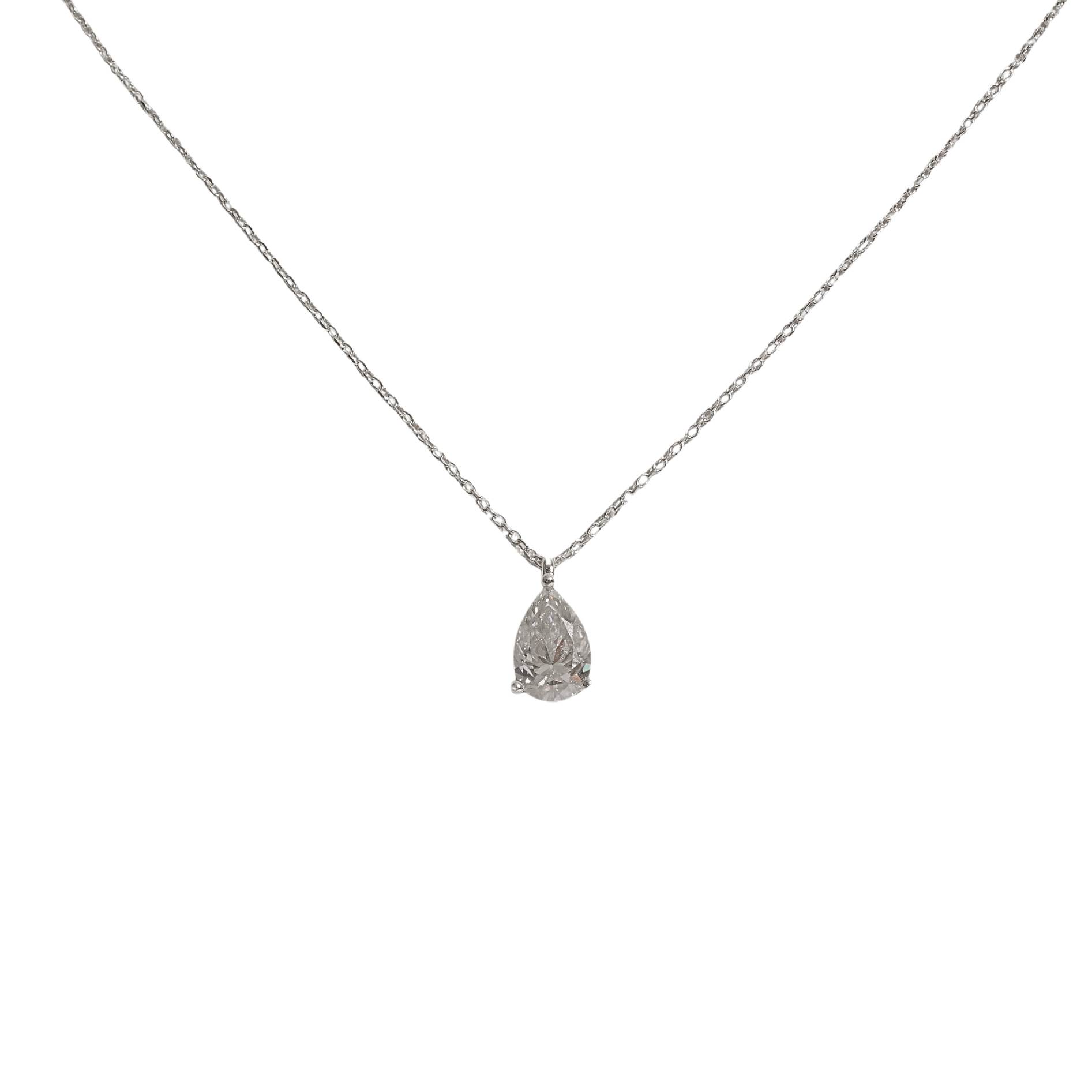 Colar pingente moissanite gota cristal 9x6mm corrente cadeado 40+5cm