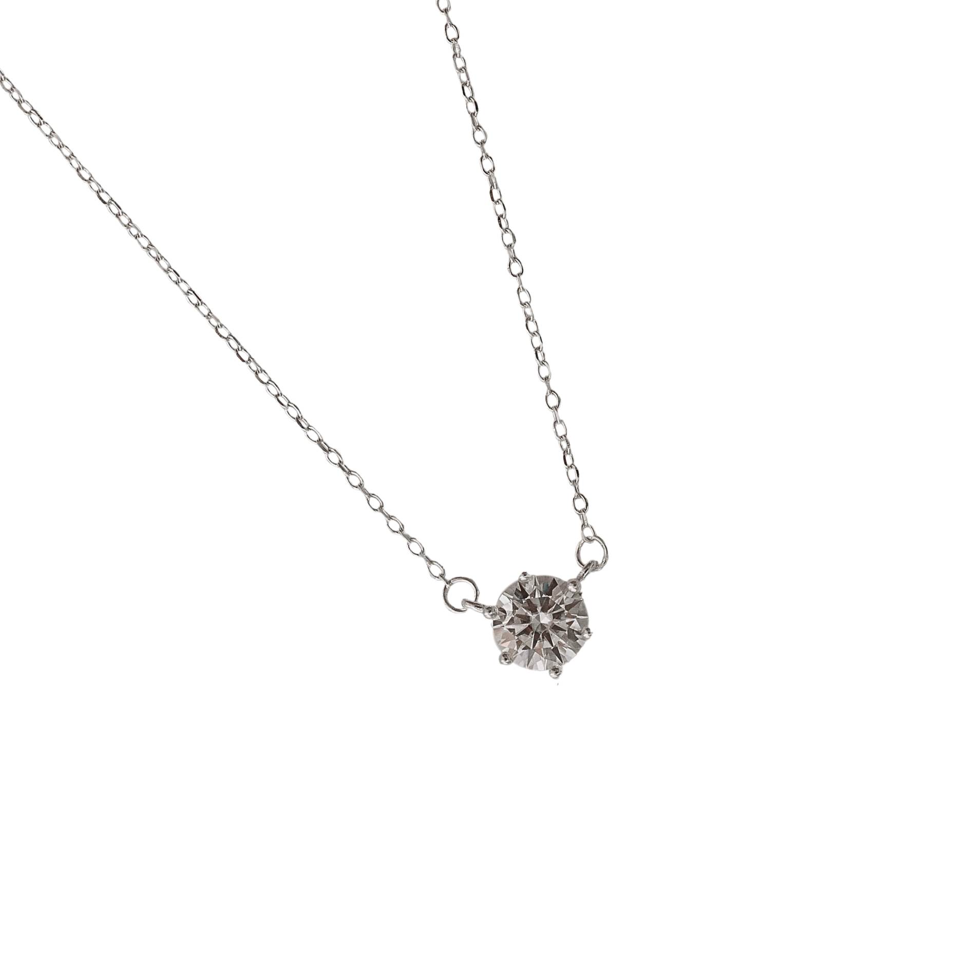 Colar entremeio moissanite redonda cristal 6mm corrente cadeado 40+5cm