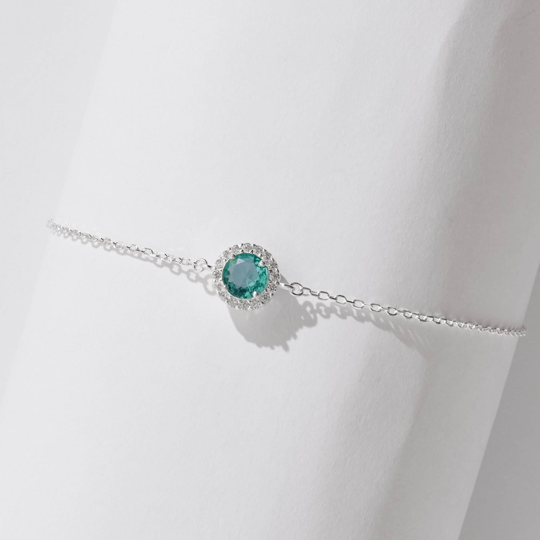 Imagem Pulseira entremeio zircônia redonda turmalina com cravejado 8mm 16+4cm