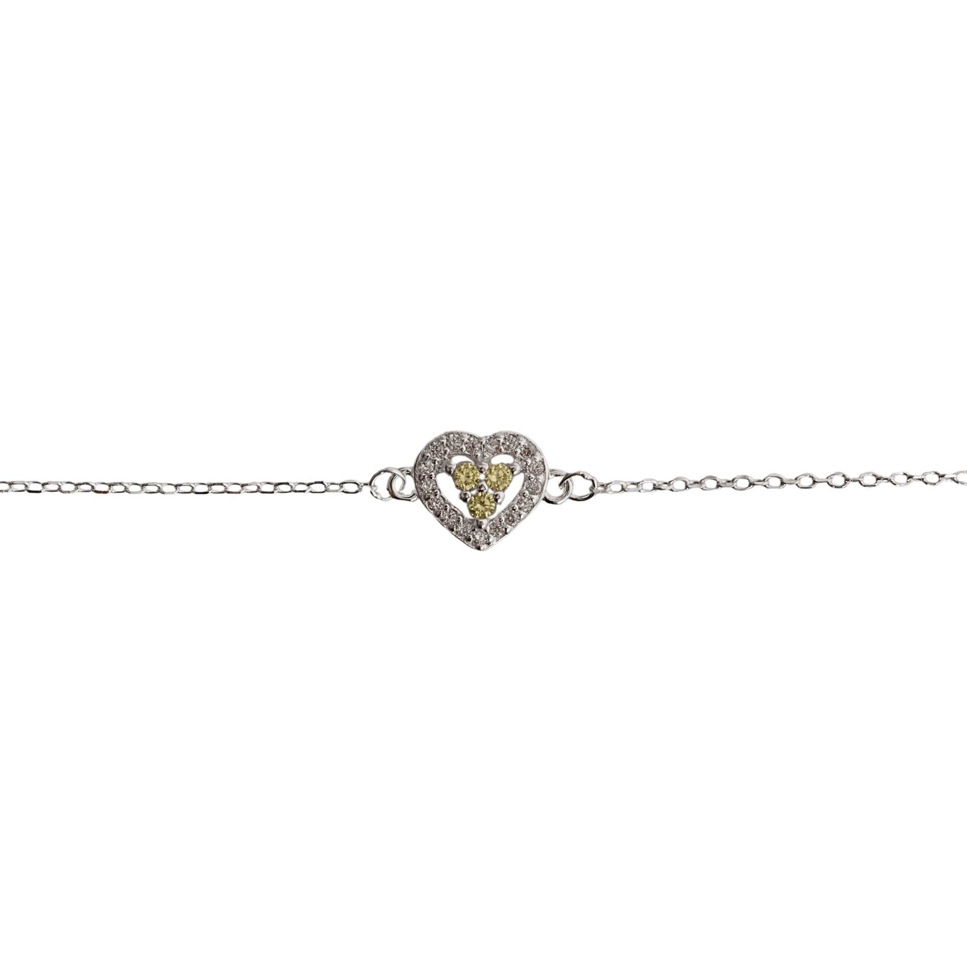 Imagem Pulseira entremeio coração vazado 3 zircônias amarelas com cravejado 8mm 16+4cm