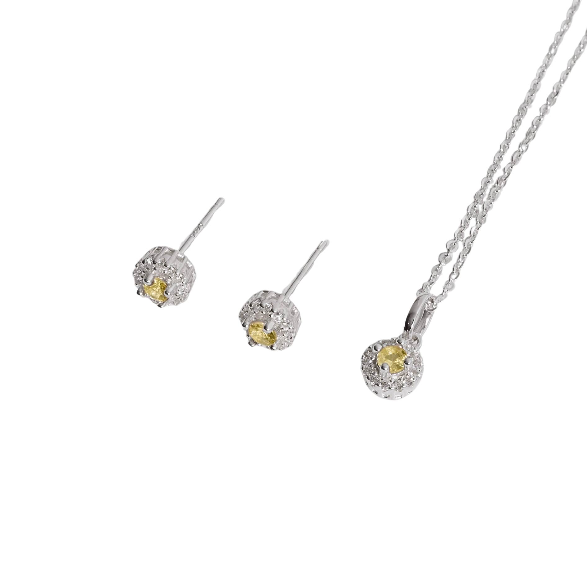 Imagem Conjunto brinco e colar zircônia amarela com cravejado 6mm corrente cadeadinho 40cm