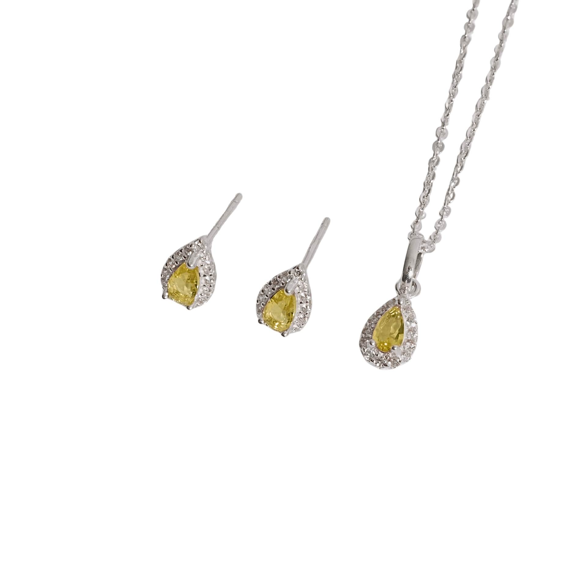 Imagem Conjunto brinco e colar zircônia gota amarela com cravejado 6mm corrente cadeadinho 40cm