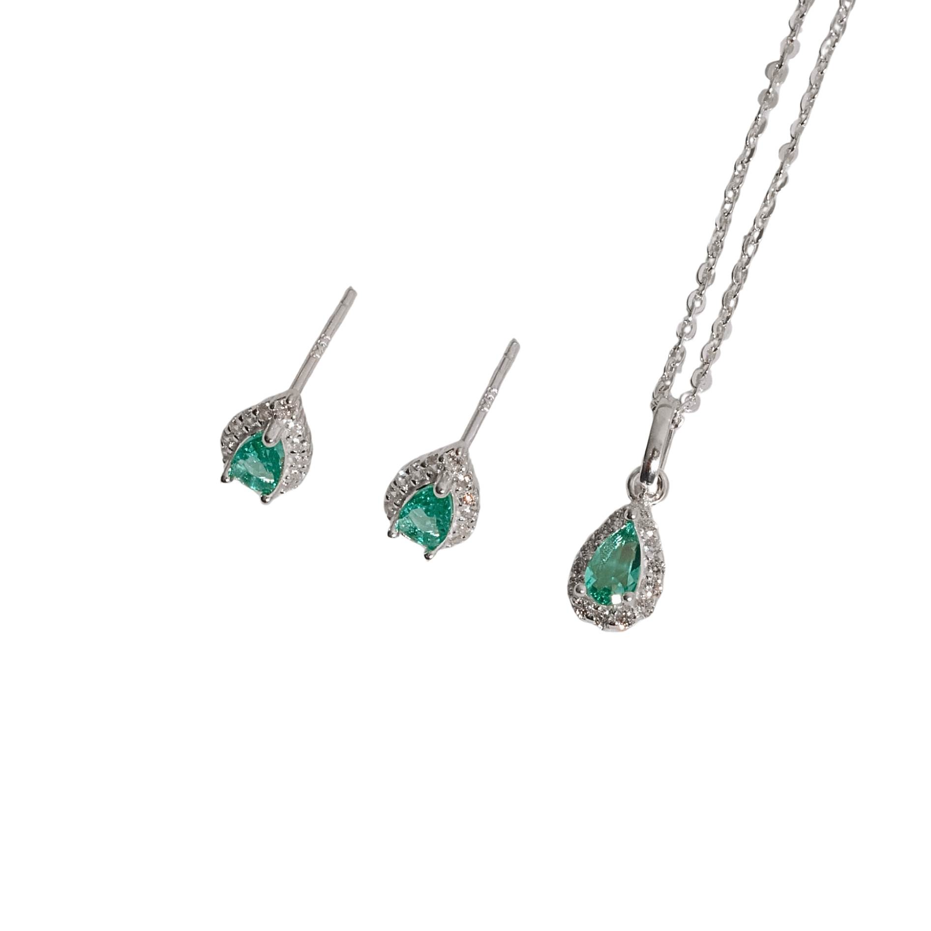 Imagem Conjunto brinco e colar zircônia gota turmalina com cravejado 6mm corrente cadeadinho 40cm