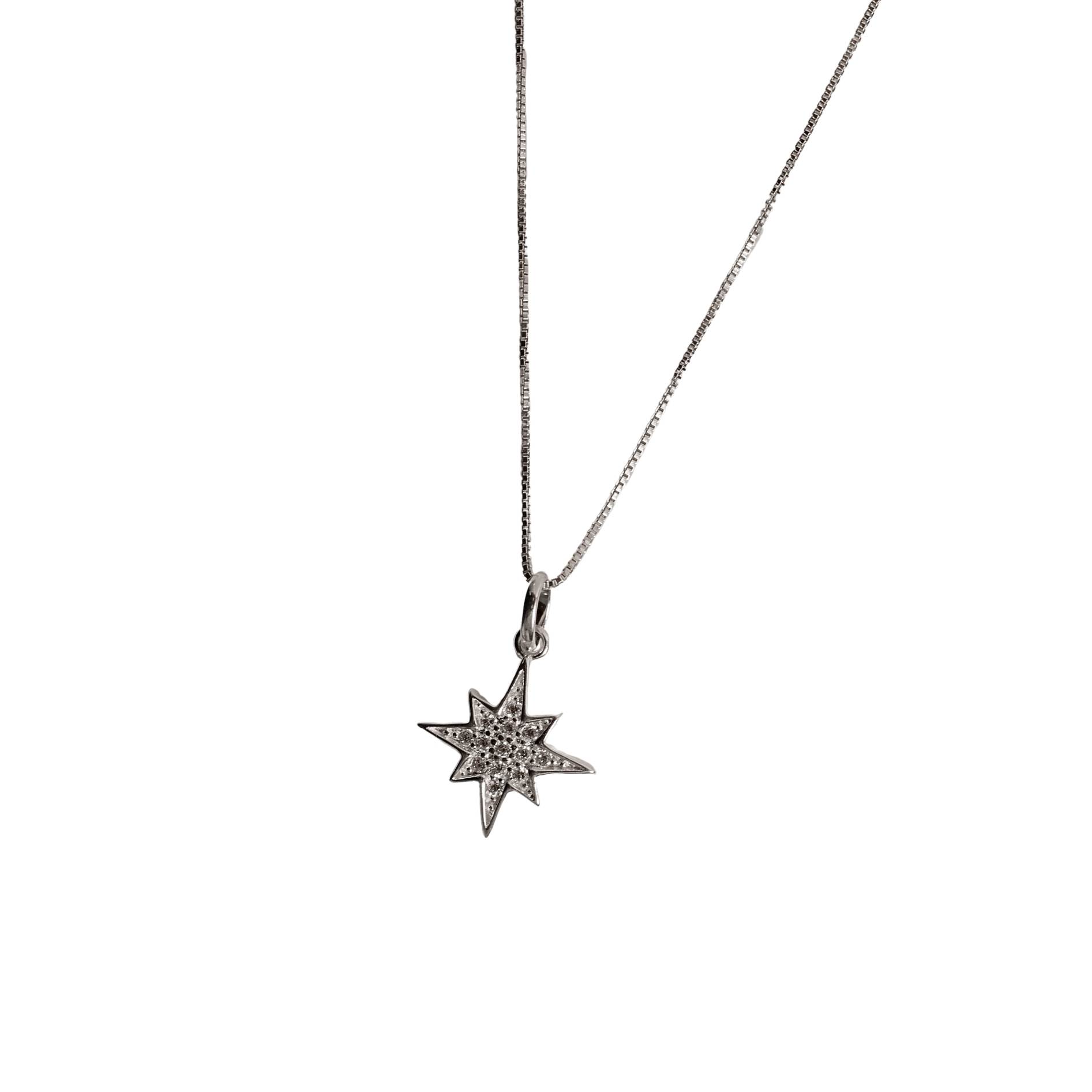 Imagem Colar pingente estrela 8 pontas cravejada 15mm 45cm
