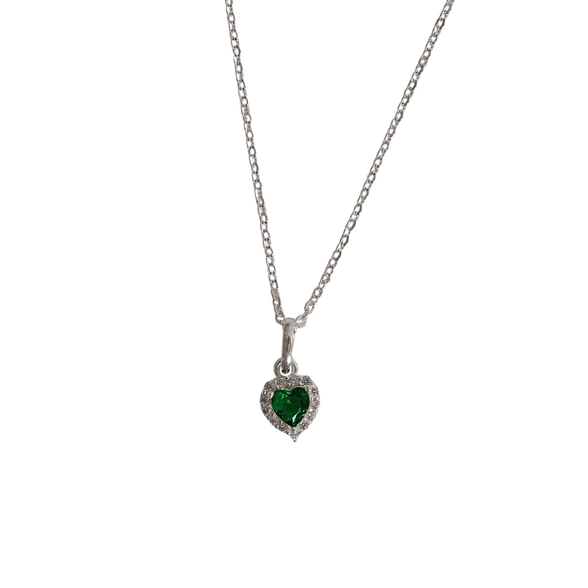 Imagem Colar pingente zircônia coração esmeralda com cravejado 7mm corrente cadeadinho 40cm