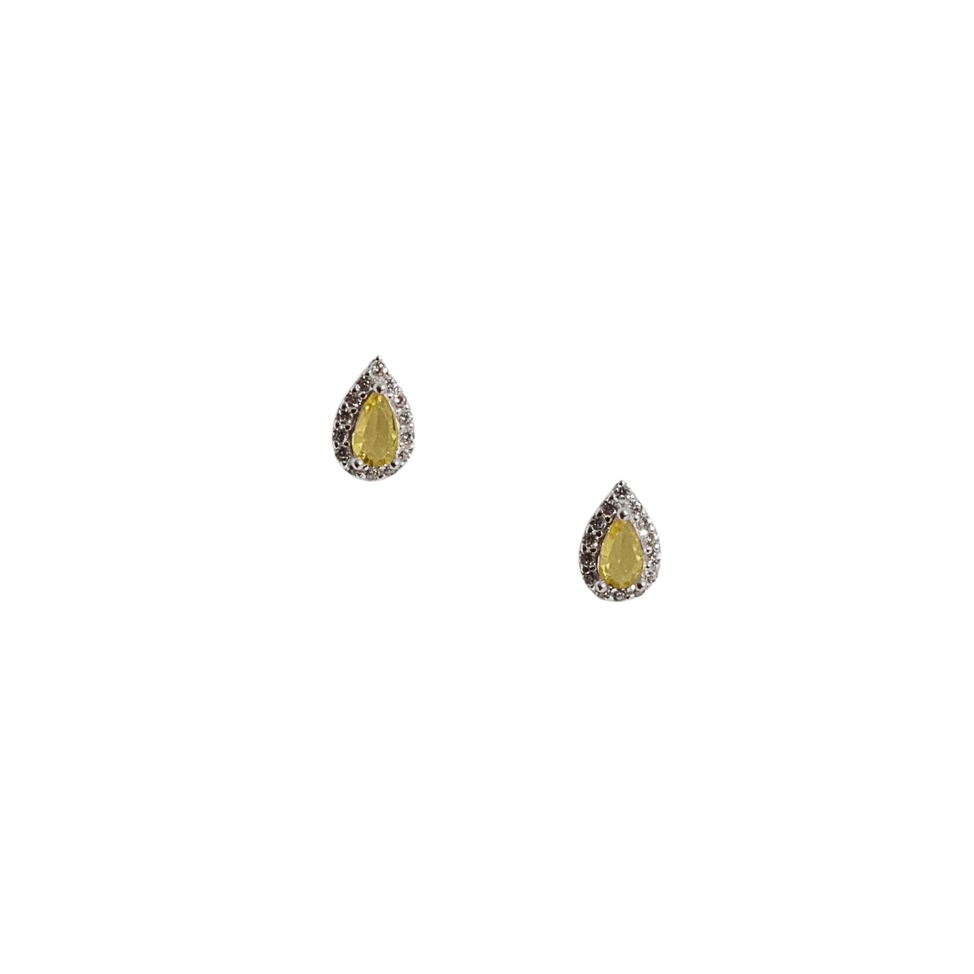 Imagem Brinco zircônia gota amarela com cravejado 8mm