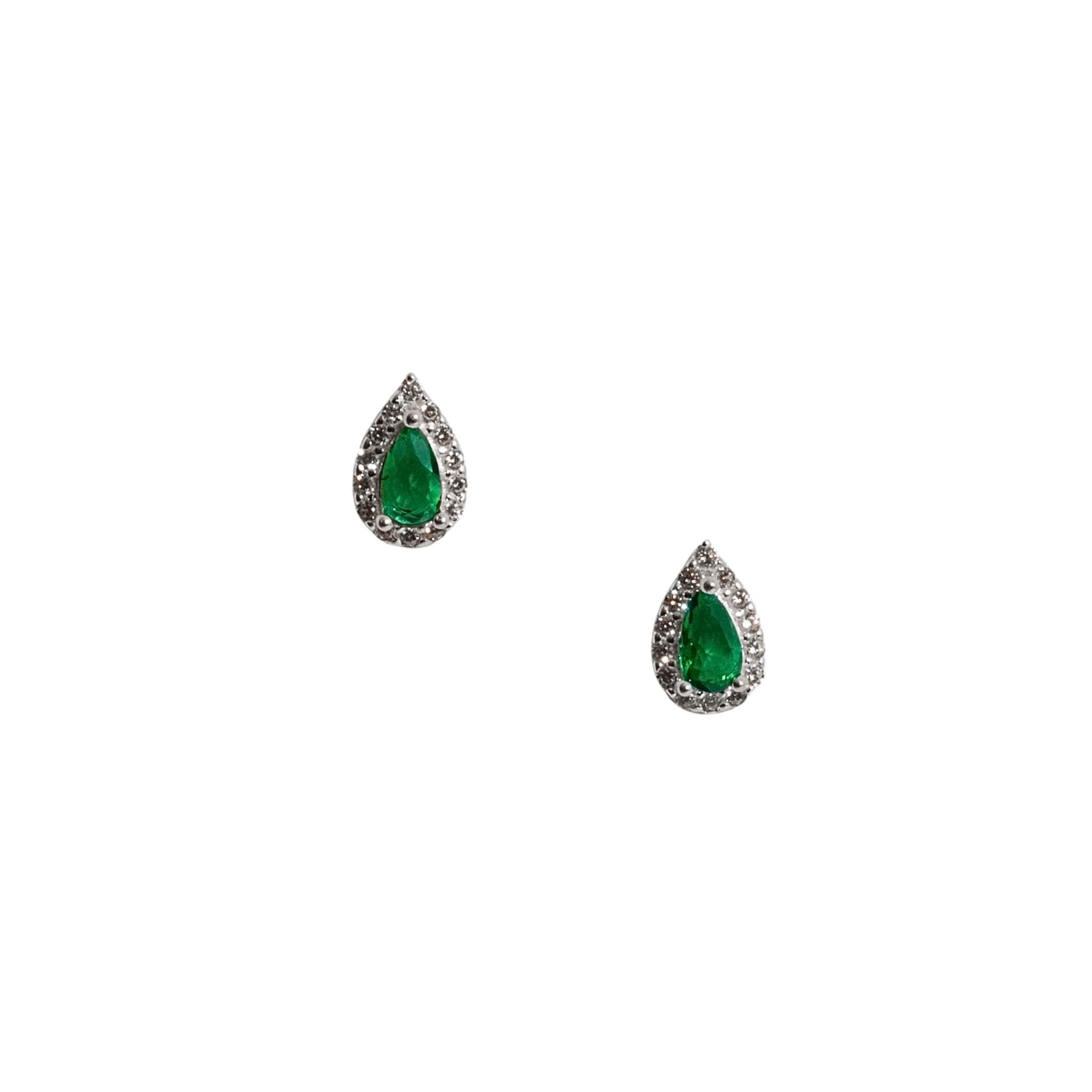 Imagem Brinco zircônia gota esmeralda com cravejado 8mm