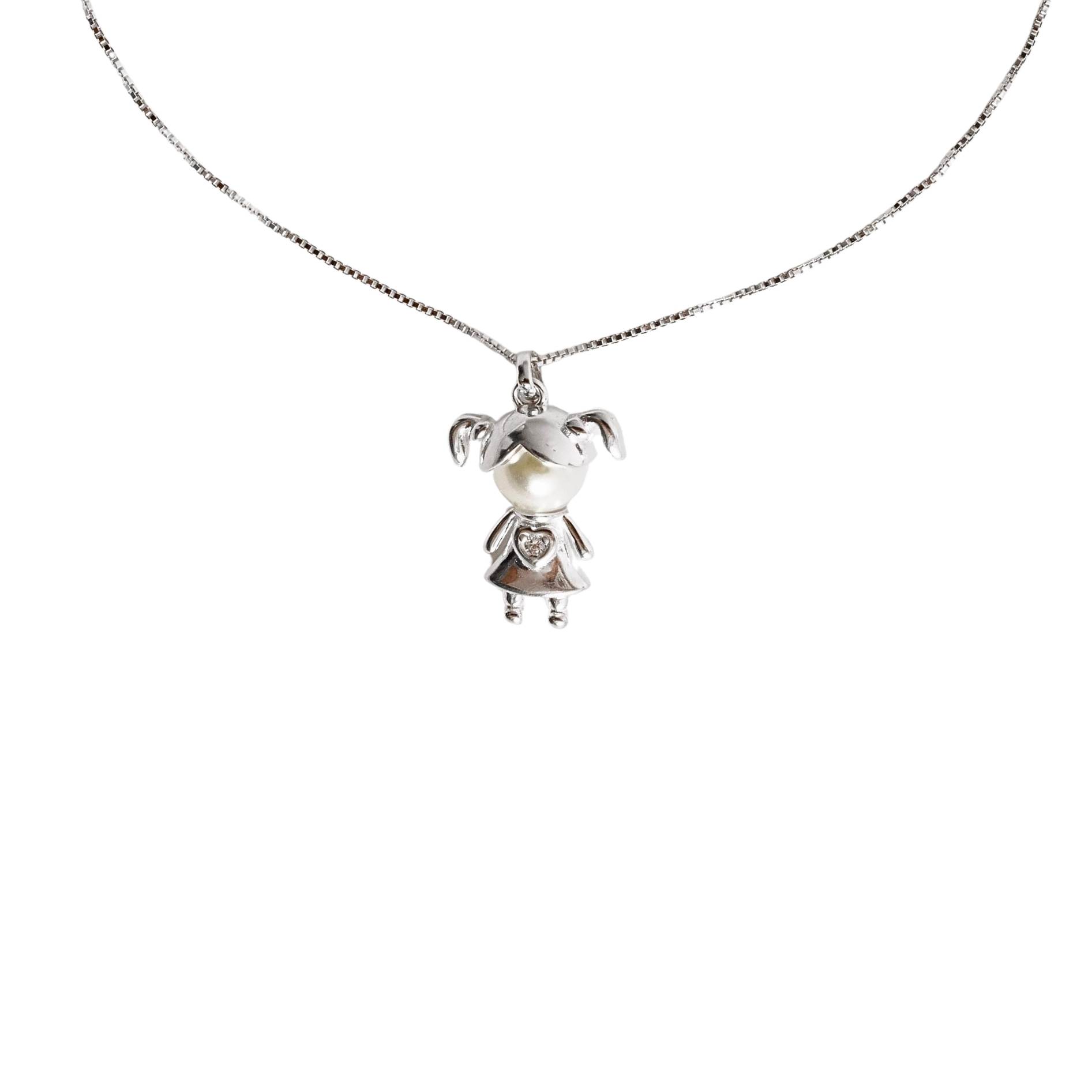 Imagem Colar pingente menina com pérola e zircônia 16mm 45cm