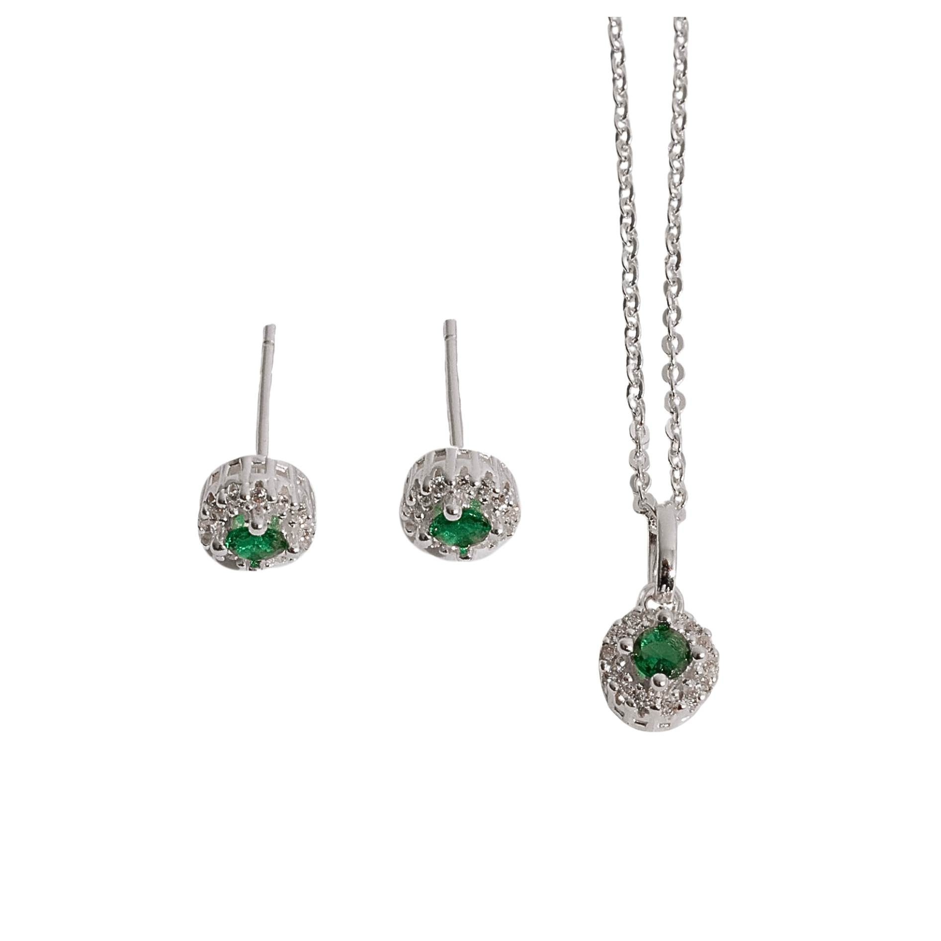 Imagem Conjunto brinco e colar zircônia esmeralda com cravejado 6mm corrente cadeadinho 40cm