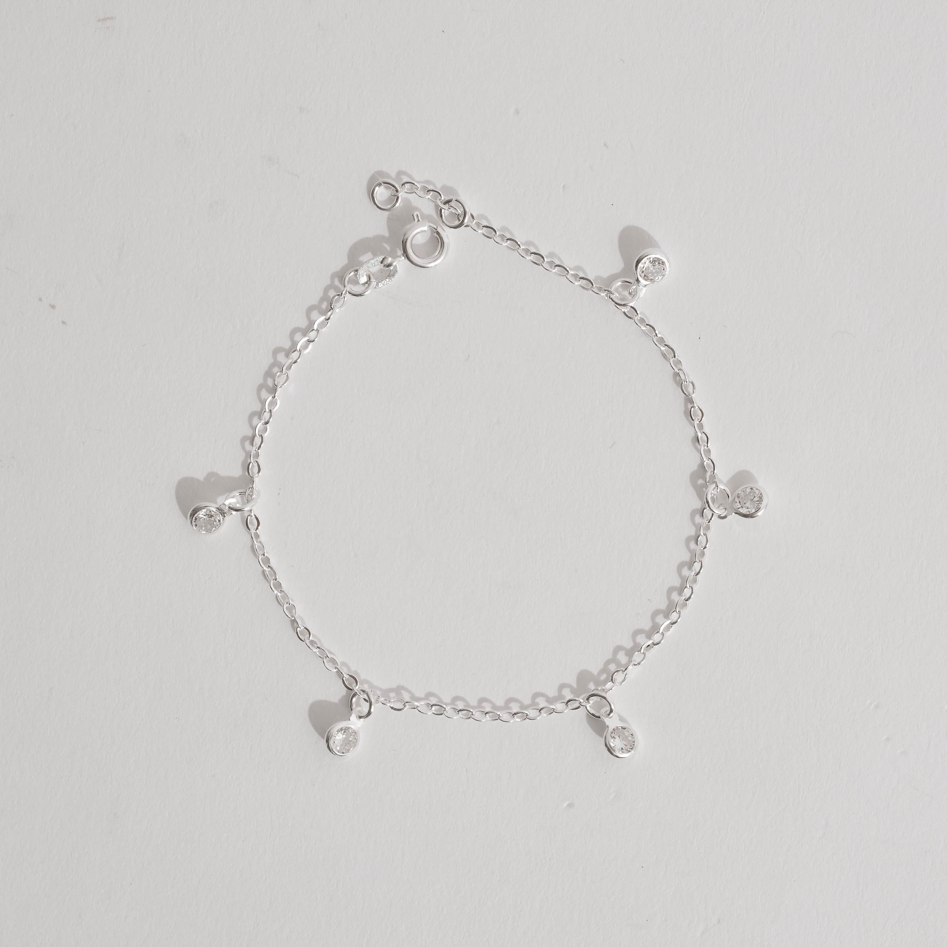 Pulseira pingentes zircônias 4mm 19cm