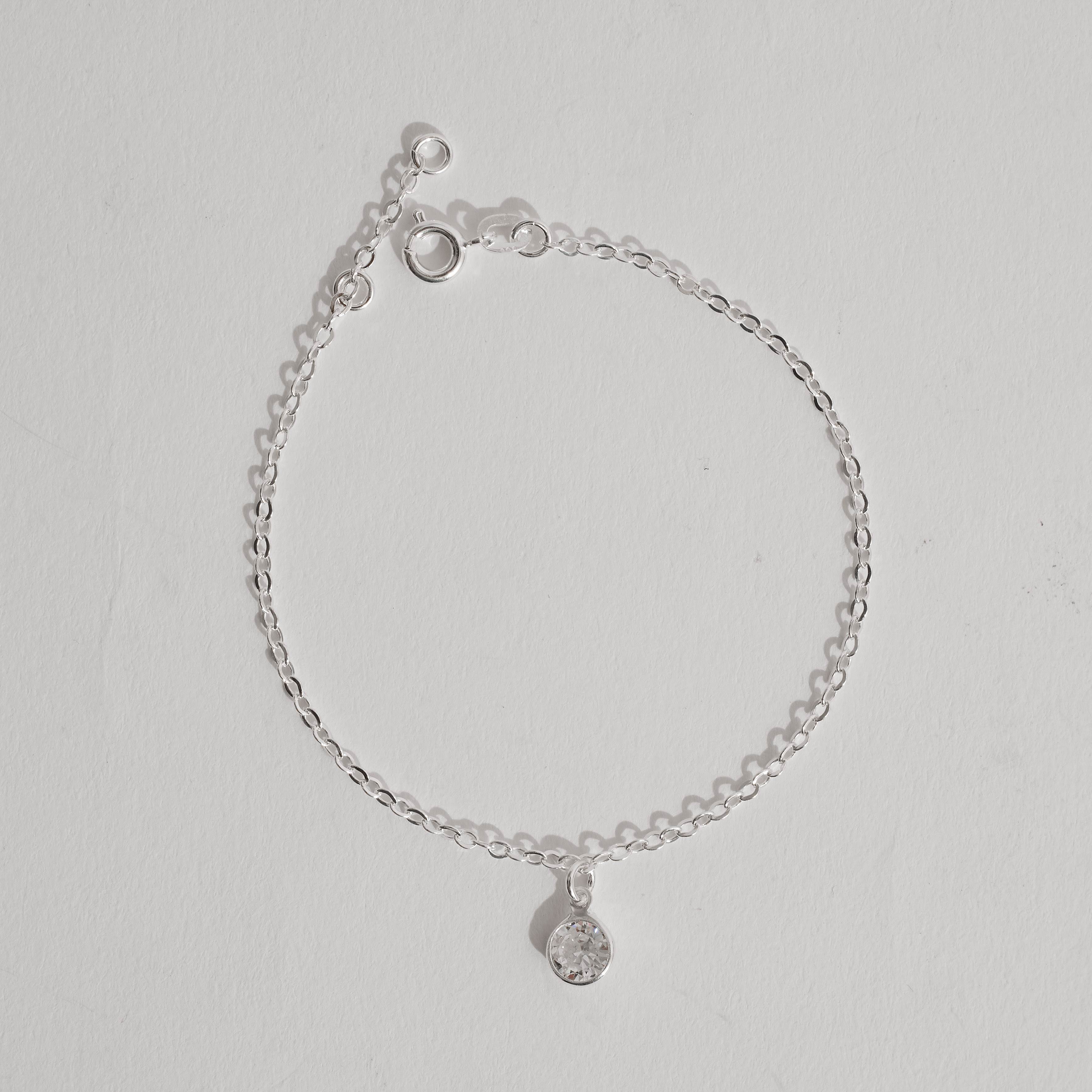 Pulseira pingente zircônia redonda 7mm 19cm